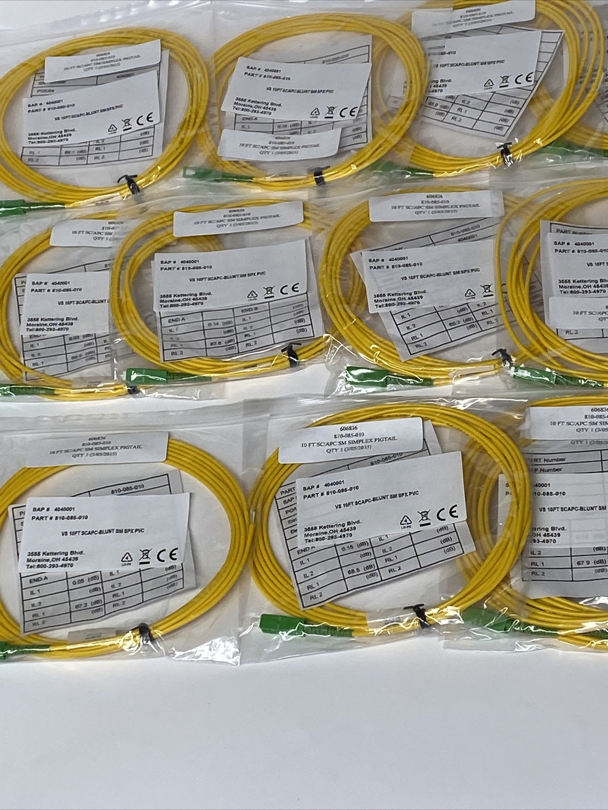 Simplex 810-085-010 VS 10FT SCAPC BLUNT SM SPX PVC Cord Pigtail – LOT OF 12 New