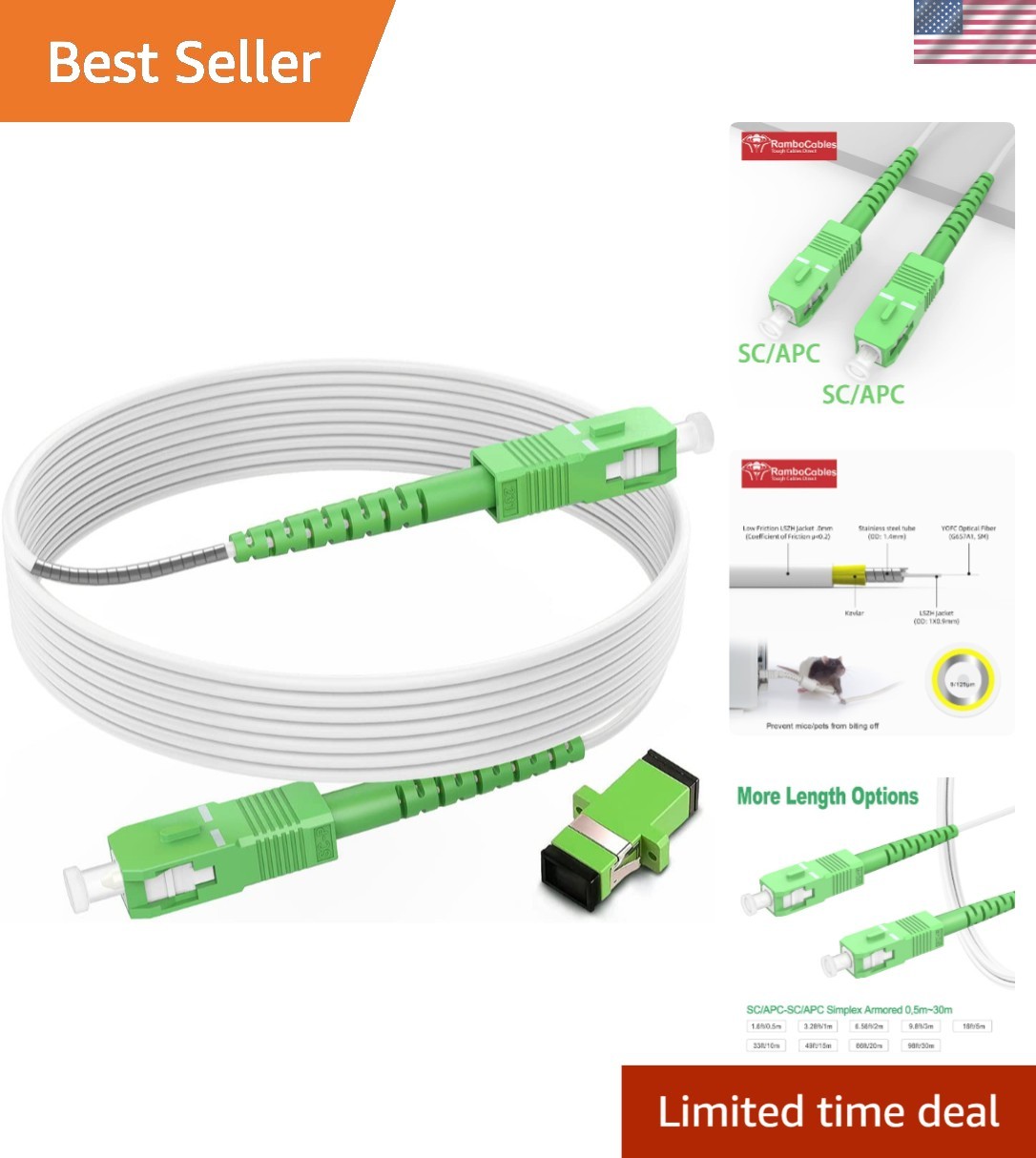 100ft SC/APC to SC/APC Fiber Cable – High-Performance Armored Internet Solution