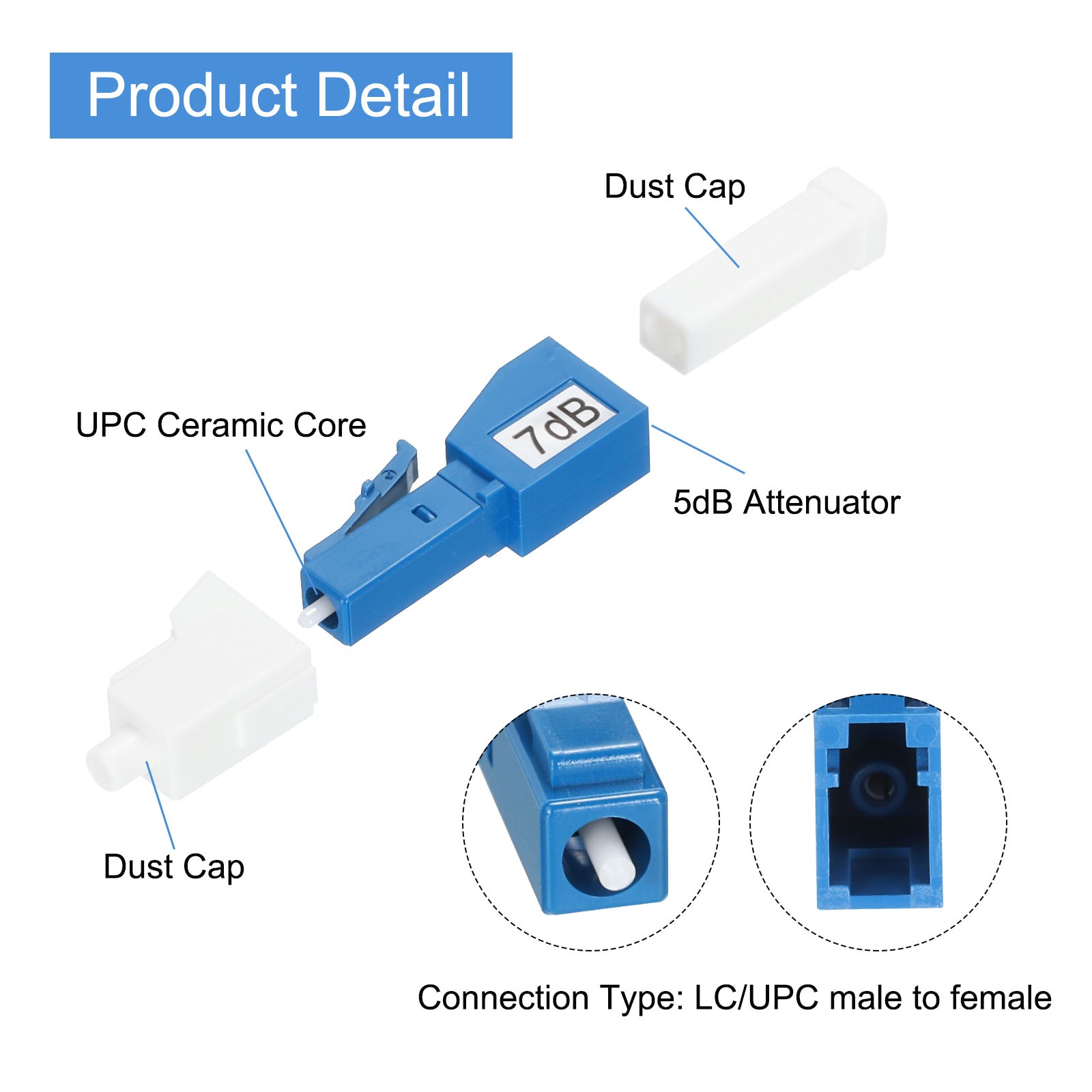 2PCS Fiber Attenuator 7dB LC/UPC, Single Mode Fixed Male to Female Attenuator