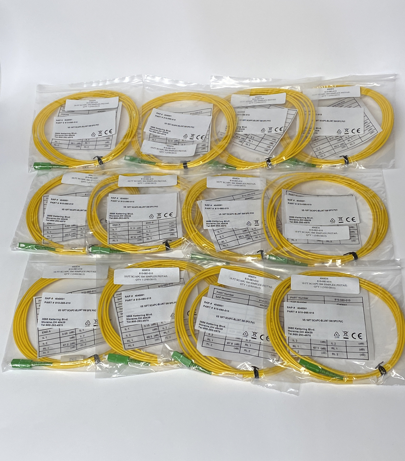 Simplex 810-085-010 VS 10FT SCAPC BLUNT SM SPX PVC Cord Pigtail – LOT OF 12 New