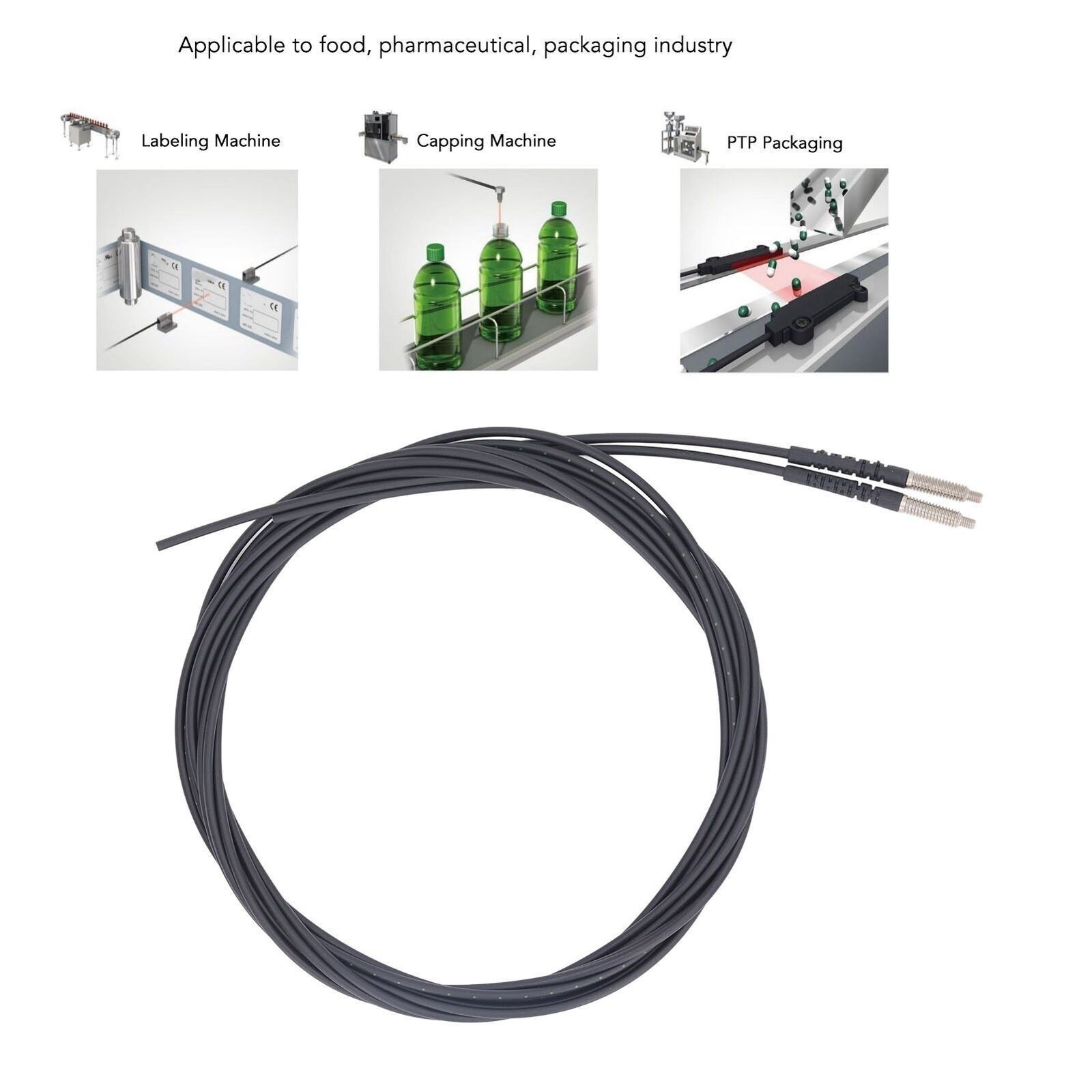 Fiber Optic Sensor 0 to 3600mm Distance Measuring M4 Thread Probe Fiber Optic