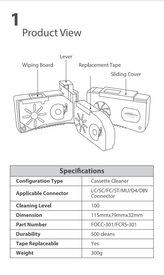 FS.com-FOCC-301-FIBER OPTIC CASSETTE CLEANER (500 Cleans)