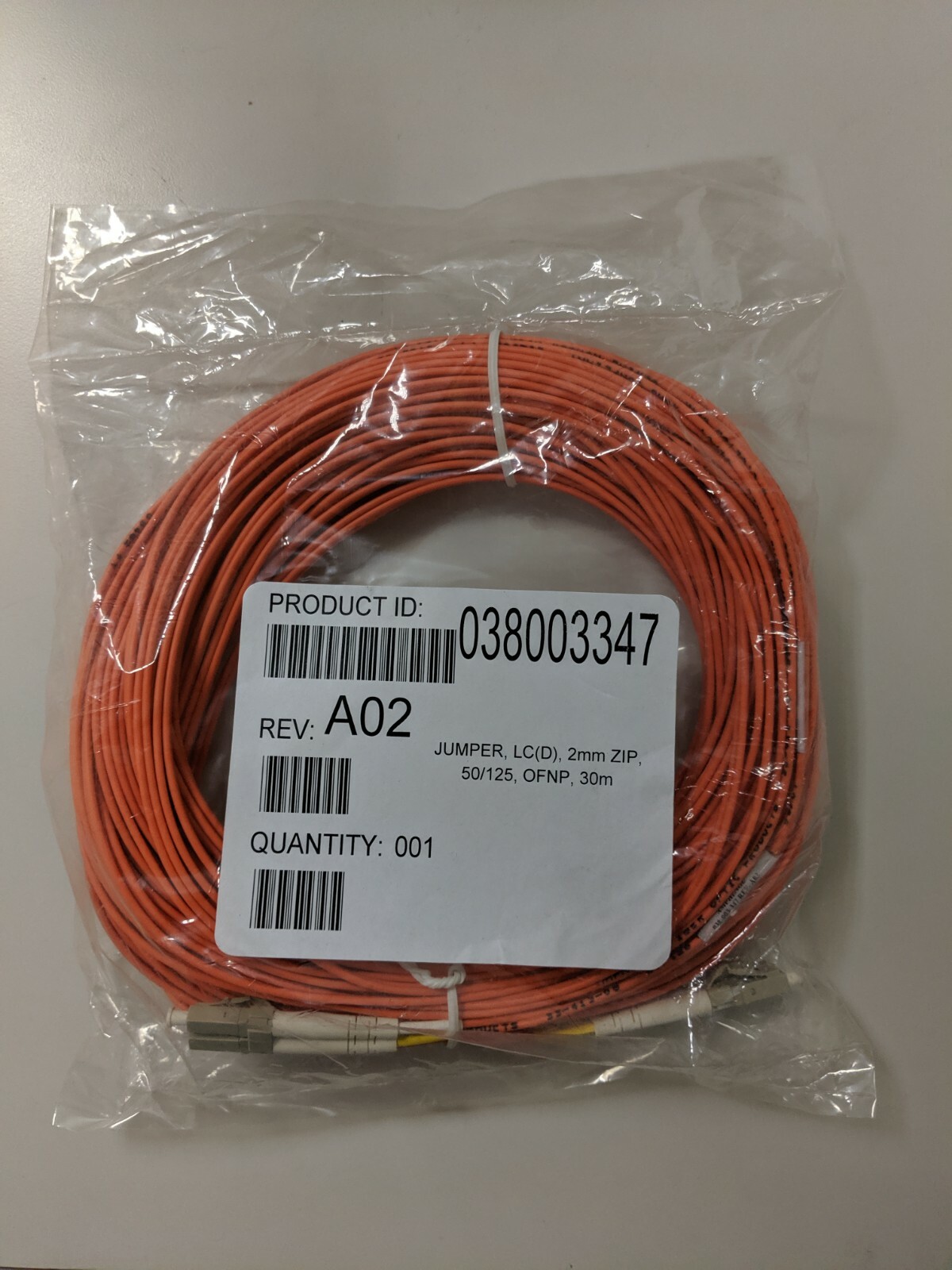 EMC 30m Fiber Optic Cable LC-LC 50/125 JUMPER, LC(D), 2mm ZIP, OFNP 038-003-347