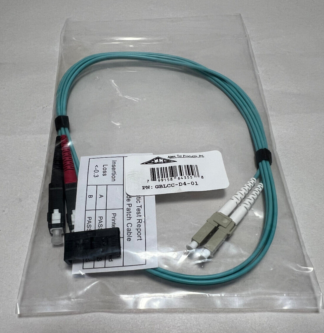 ATP Allen Tel GBLCC-D4-01 Fiber Optic Cable Patch Cord Multimode OM3 LC to SC