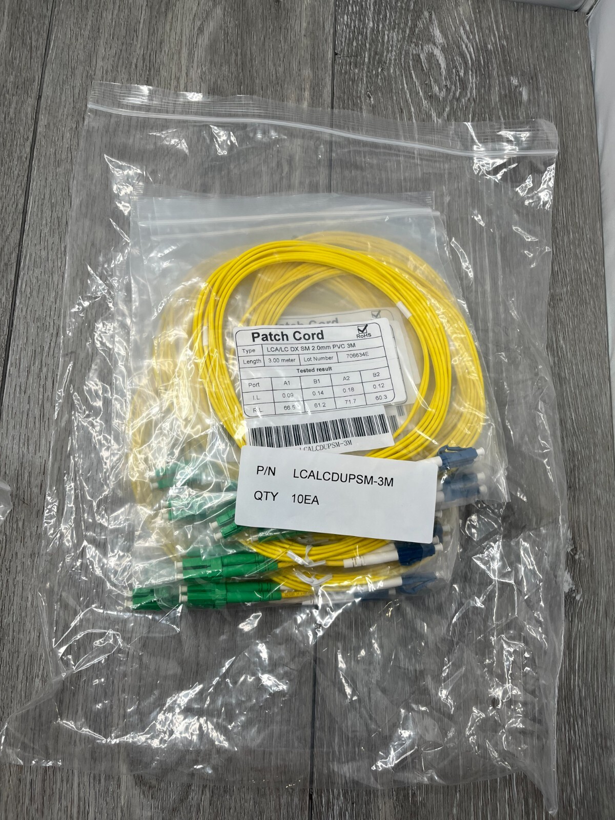 10pk SC/APC to SC/APC Duplex Singlemode PVC Patch Cords, Yellow 3M each