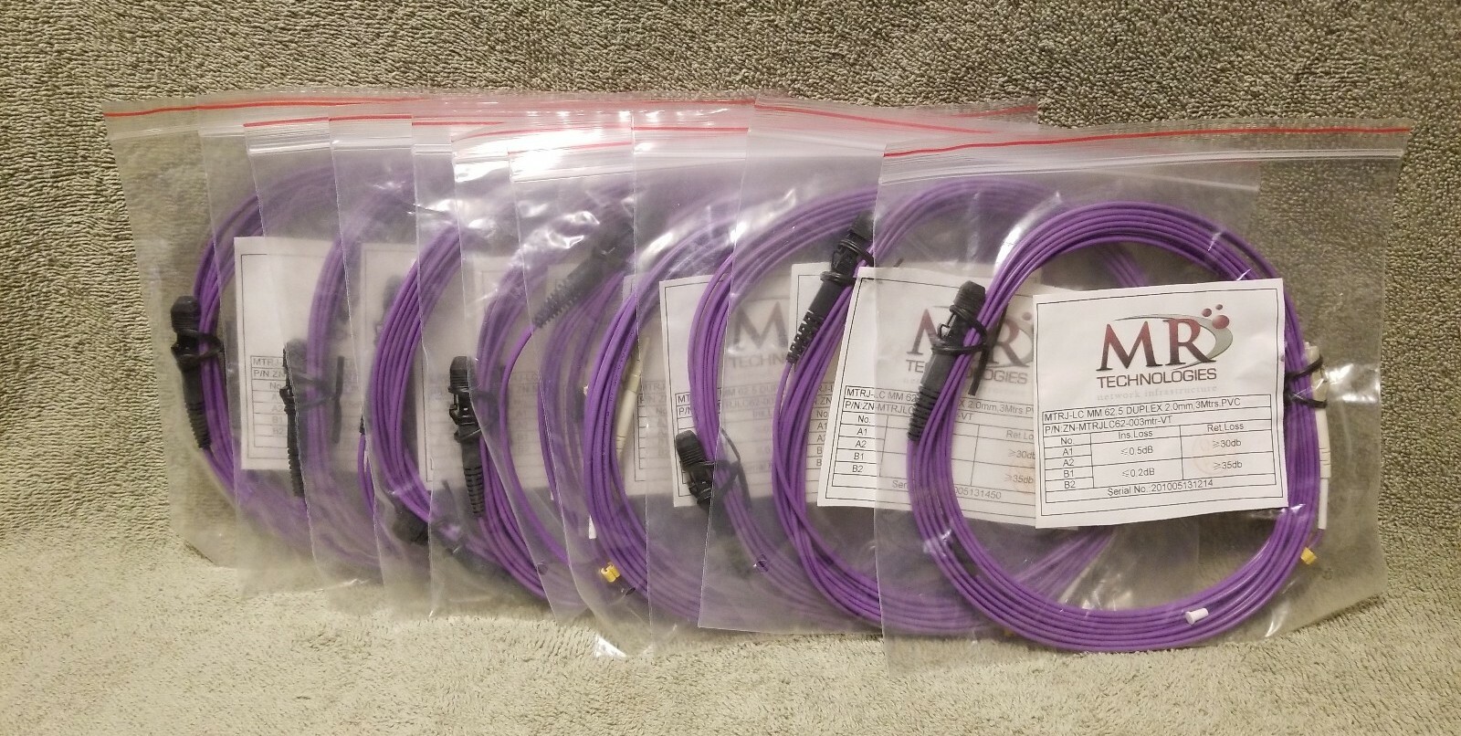 Fiber Optic MTRJ-LC MM 62.5 DUPLEX 2.0mm, 3Mtrs.PVC P/N: ZN-MTRJLC62-003mtr-VT
