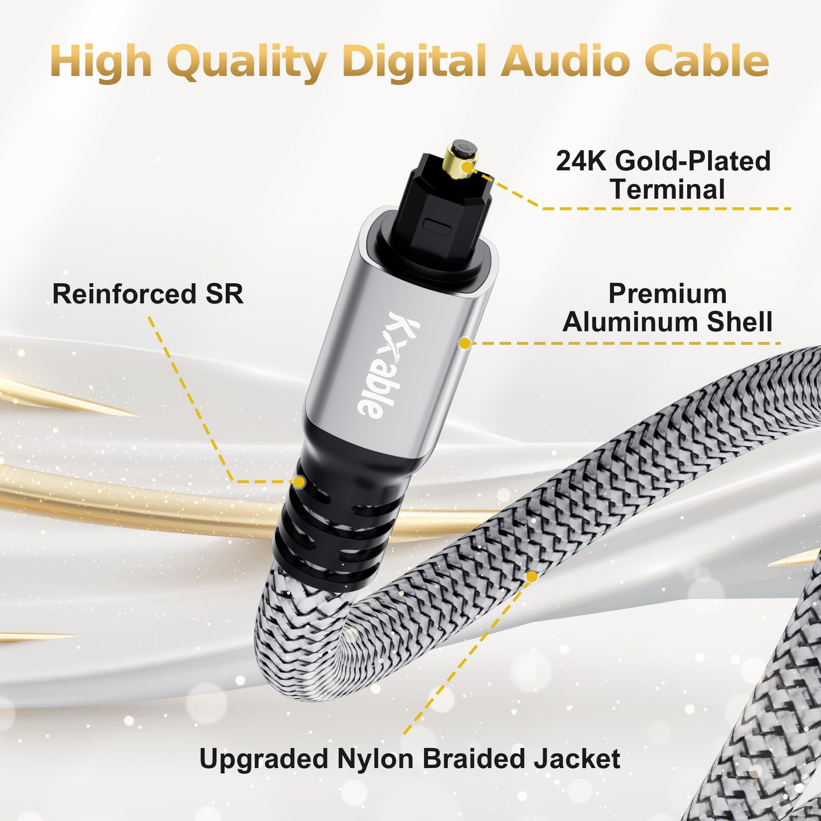 Optical Audio Cable 30 FT, Digital Cable, Toslink Fiber 30FT, Grey
