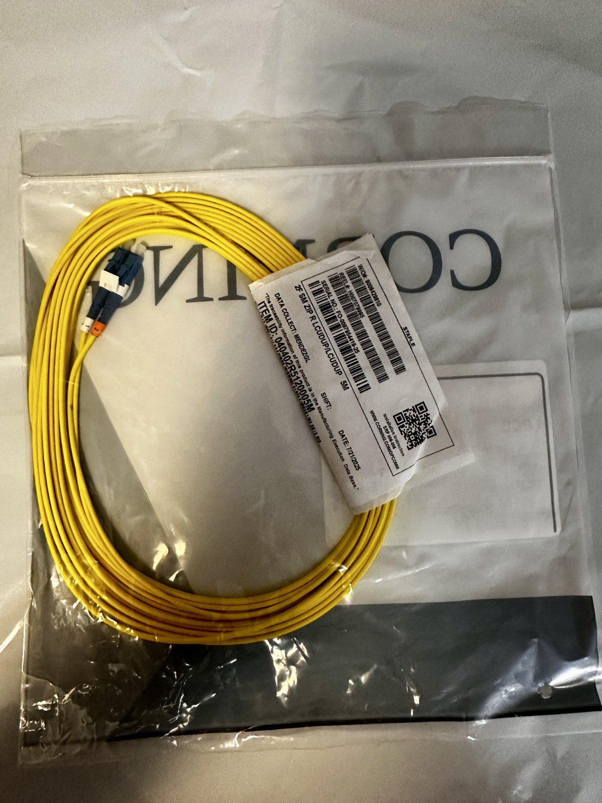 5X – Corning 040402R5120005M 5 Meter LC Duplex Fiber Optic Jumper Yellow (OS2)