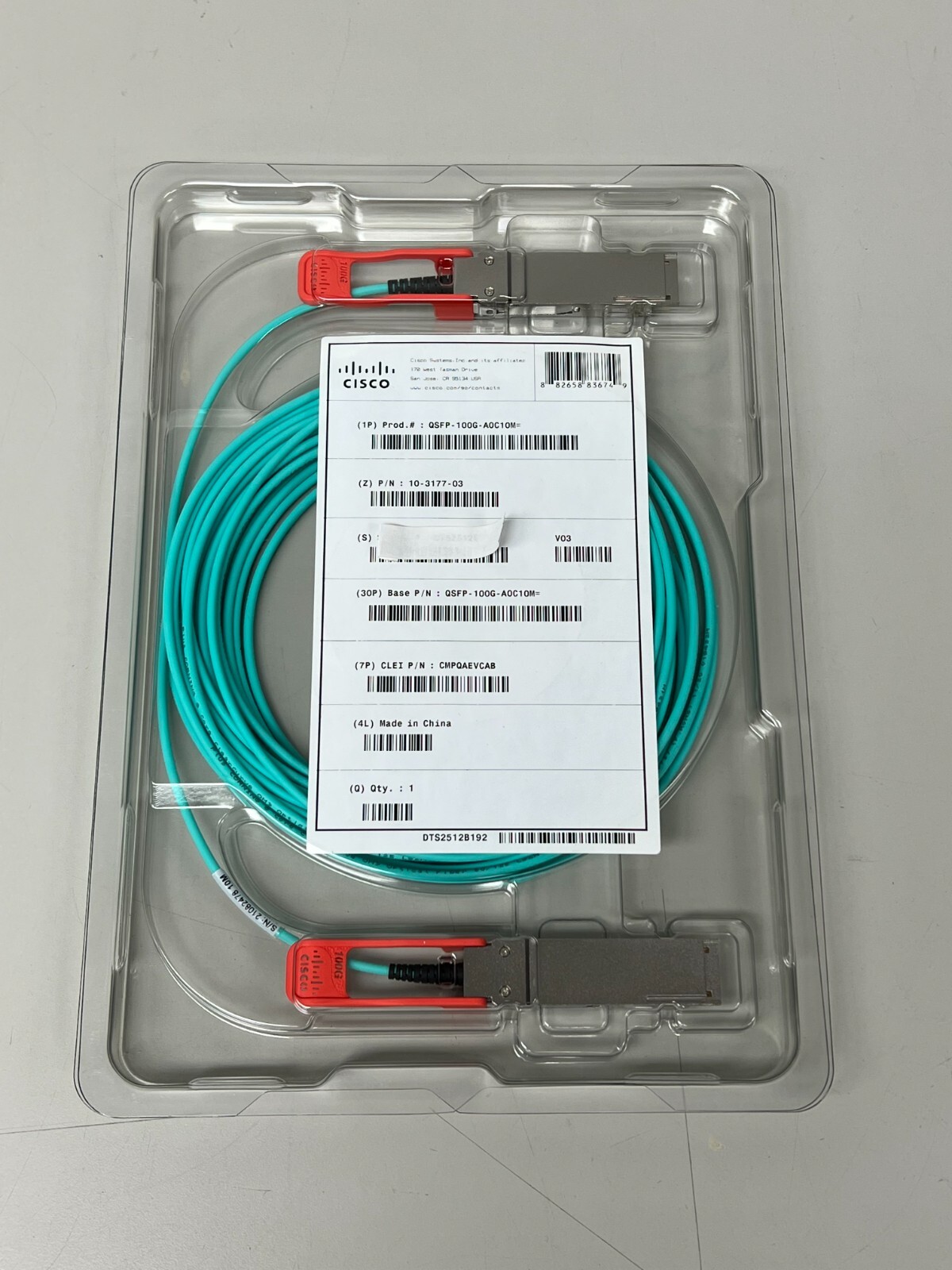 New Cisco QSFP-100G-AOC10M 100GBASE QSFP Active Optical Cable 10m *FREE SHIP*