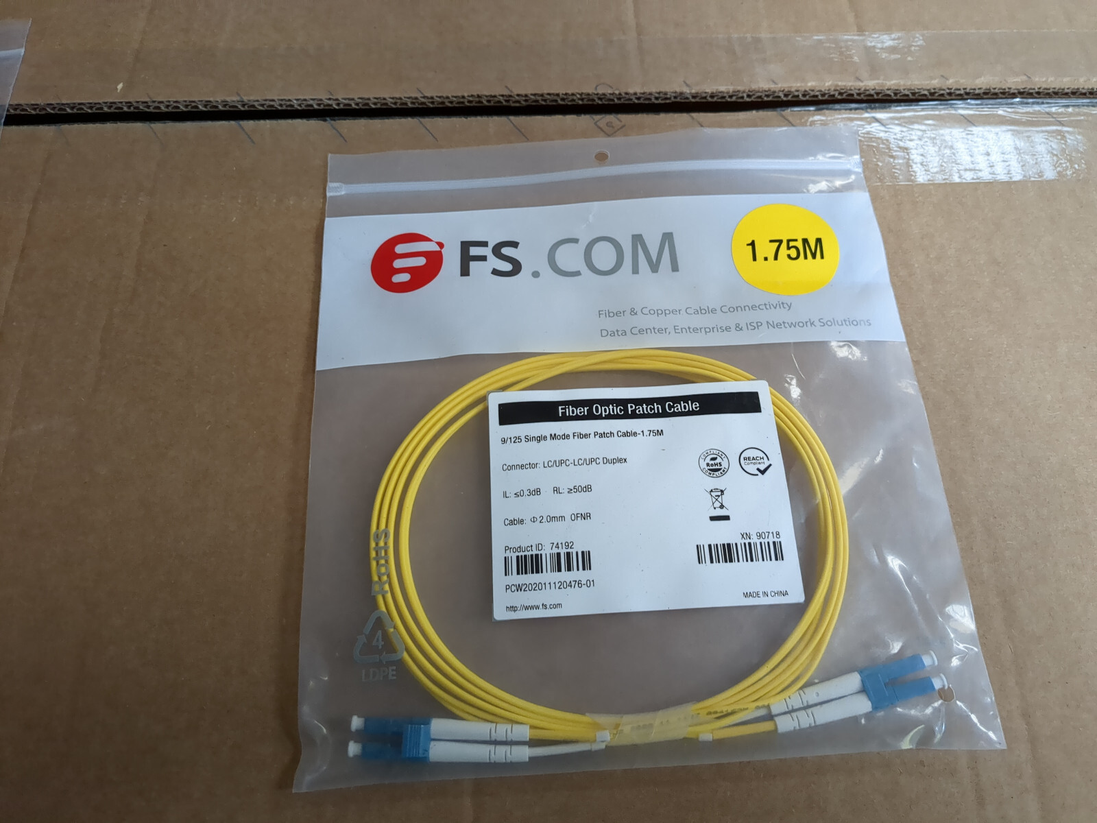 OS2 LC-LC 1.25 – 48 meter Duplex Fiber Patch Cable 9/125 Singlemode