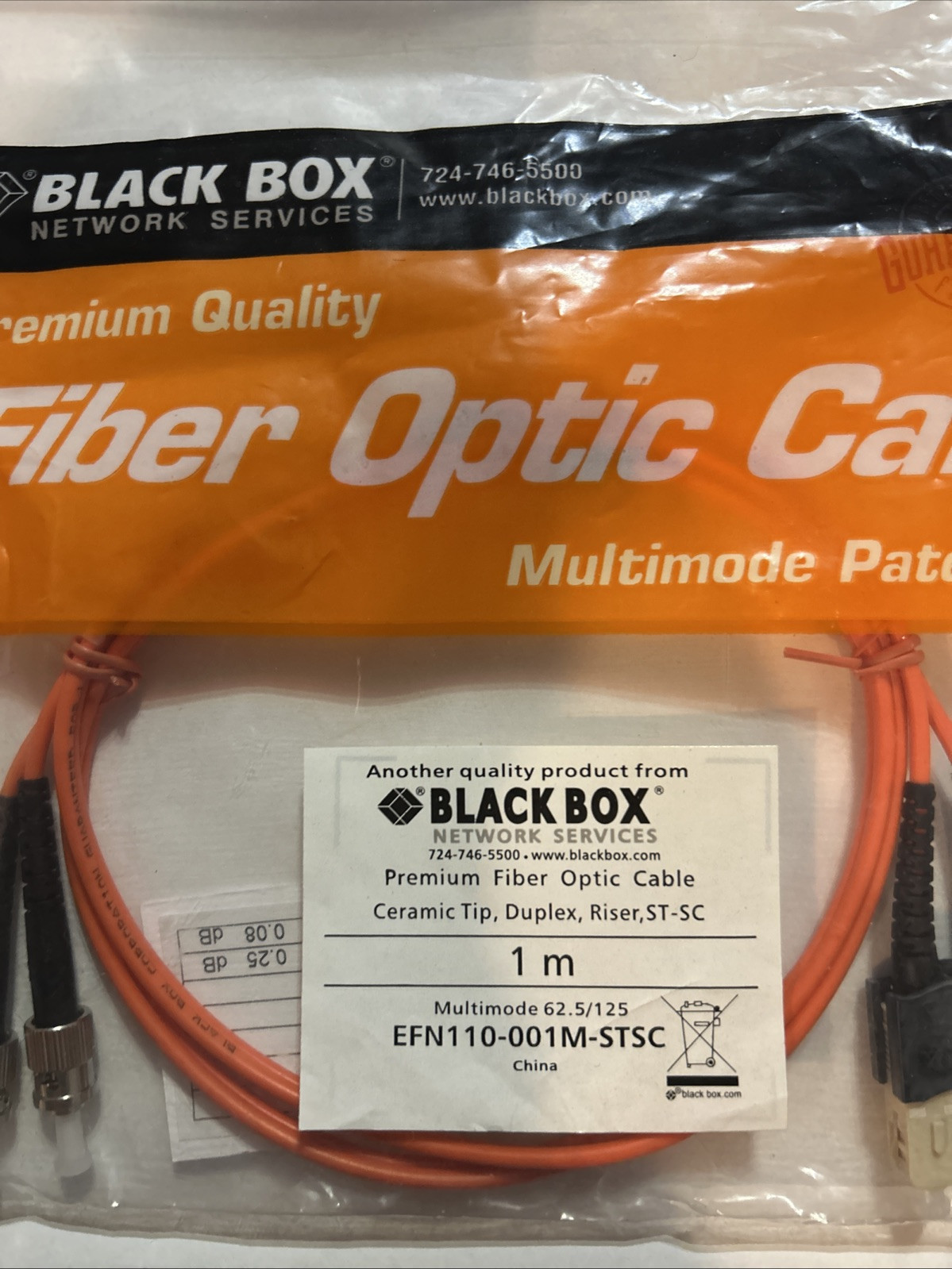 Black Box-Fiber Optic Patch Cable ST-SC (1 M) 62.5 / 125 EFN110-001M-STSC Multim