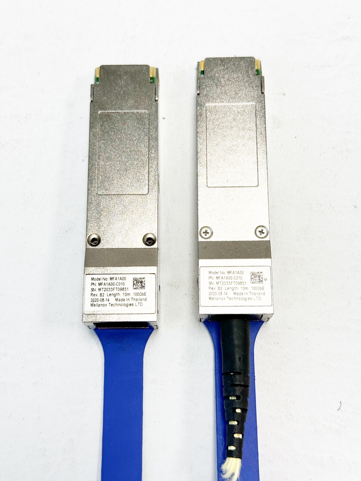 AS/IS Set of 2 MELLANOX MFA1A00-C010 100GbE QSFP 10M Transceivers