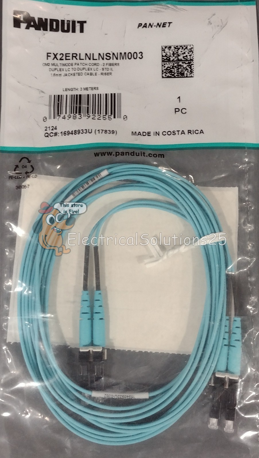 New Panduit FX2ERLNLNSNM003 Fiber Optic Patch Cord 3m Duplex – Free Shipping