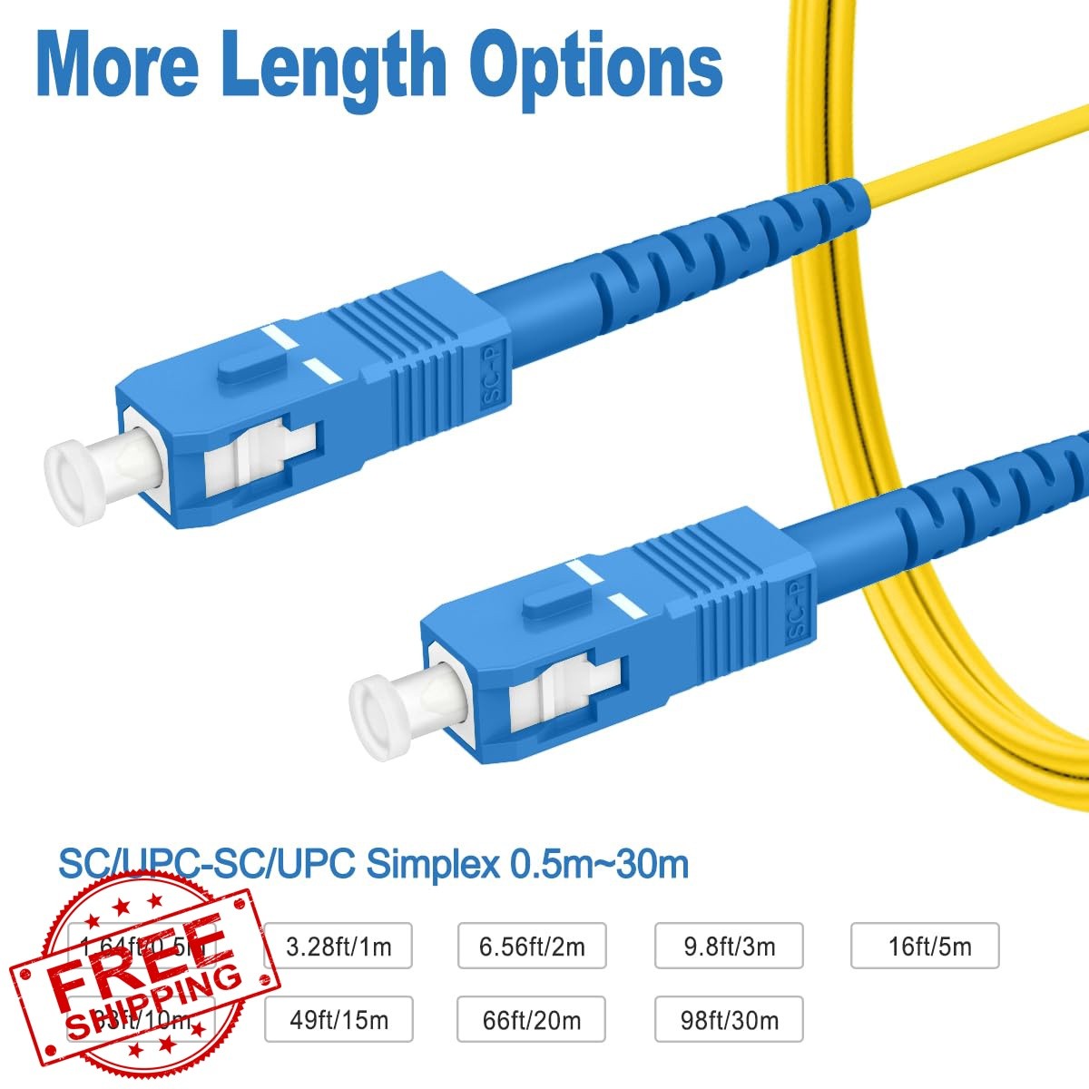 RamboCables SC to SC Fiber 6 ft OS2 Yellow