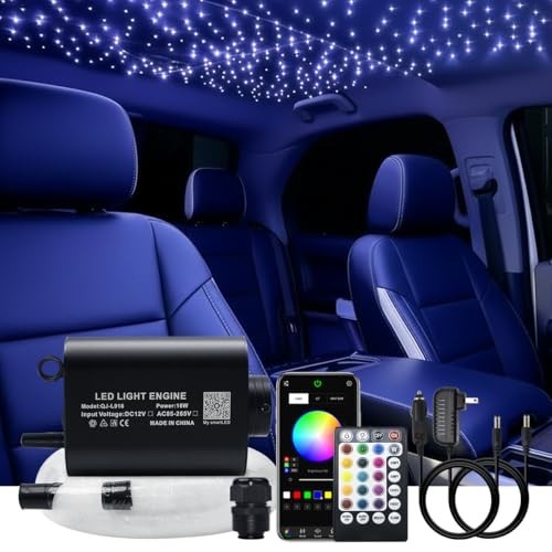Fiber Optic Starlight Kit 16W 150 Strands 6.5ft 0.75mm APP Control Remote Car