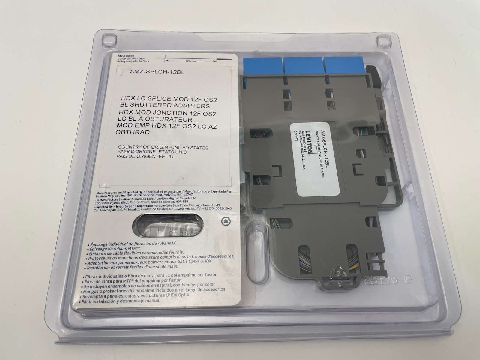 Leviton Opt-X HDX AMZ-SPLCH-12BL Fiber Splicing Module 12F OM4 LC AQUA SHUTTERED