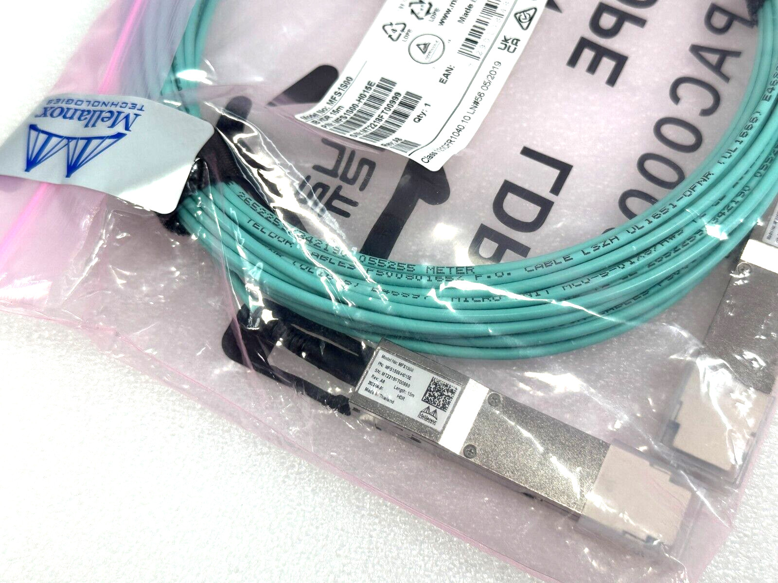 NEW SEALED Mellanox 15M InfiniBand HDR QSFP56 Optical Cable MFS1S00-H015E