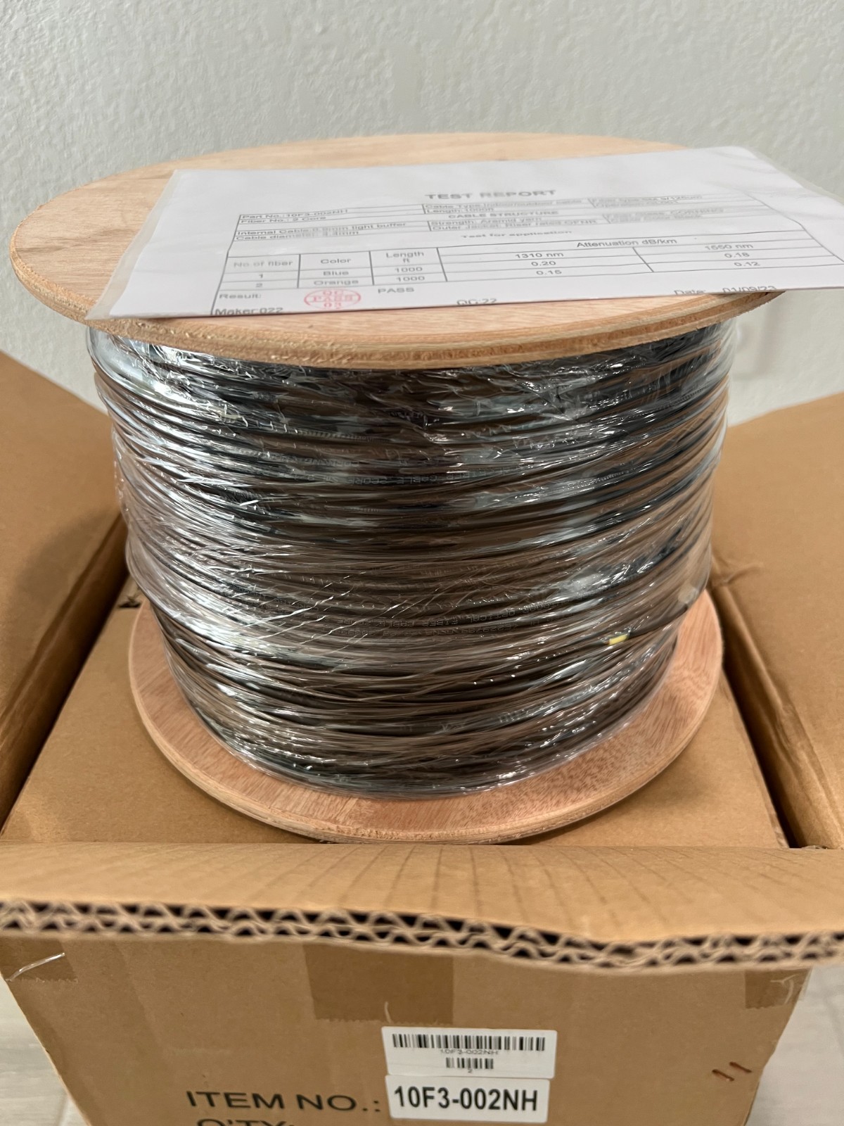 2 Strand Singlemode Corning Fiber OS2 9/125 Black OFNR Riser Rated 1000FT Tested