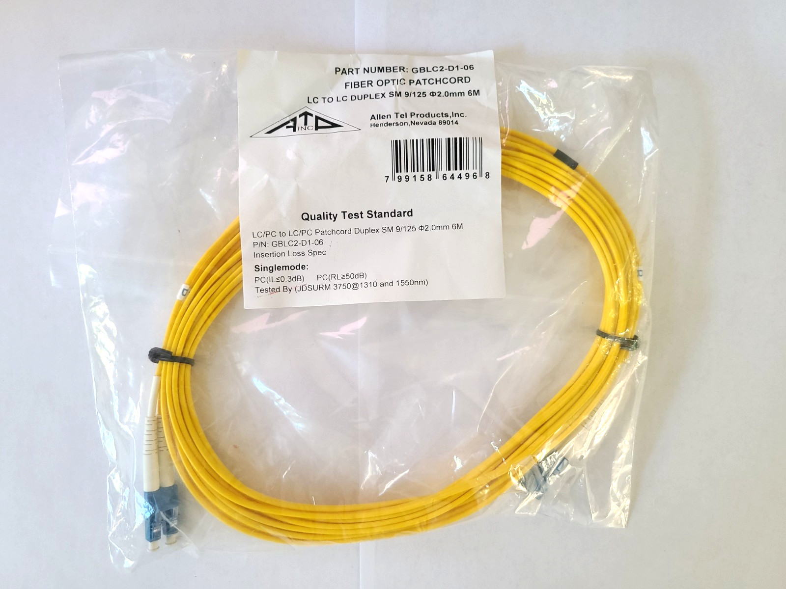 Allen Tel GBLC2-D1-06 Fiber Patch Cable (LC to LC, Single-mode) – 6m