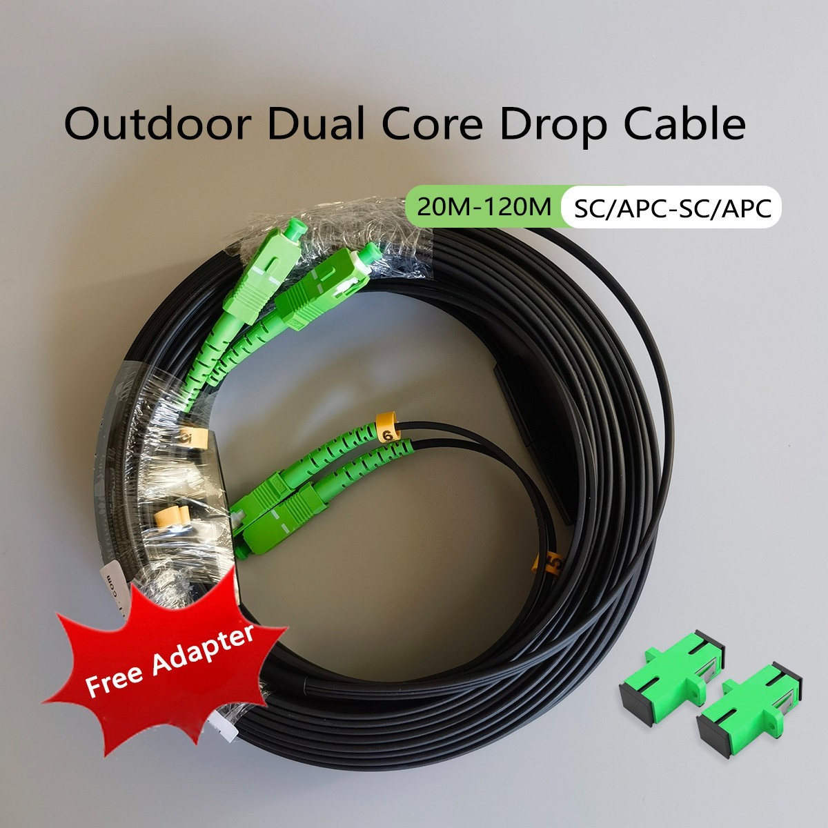 Outdoor Single Mode Double Core Optical Fiber Drop Cable SC/APC-SC/APC 20M-120M
