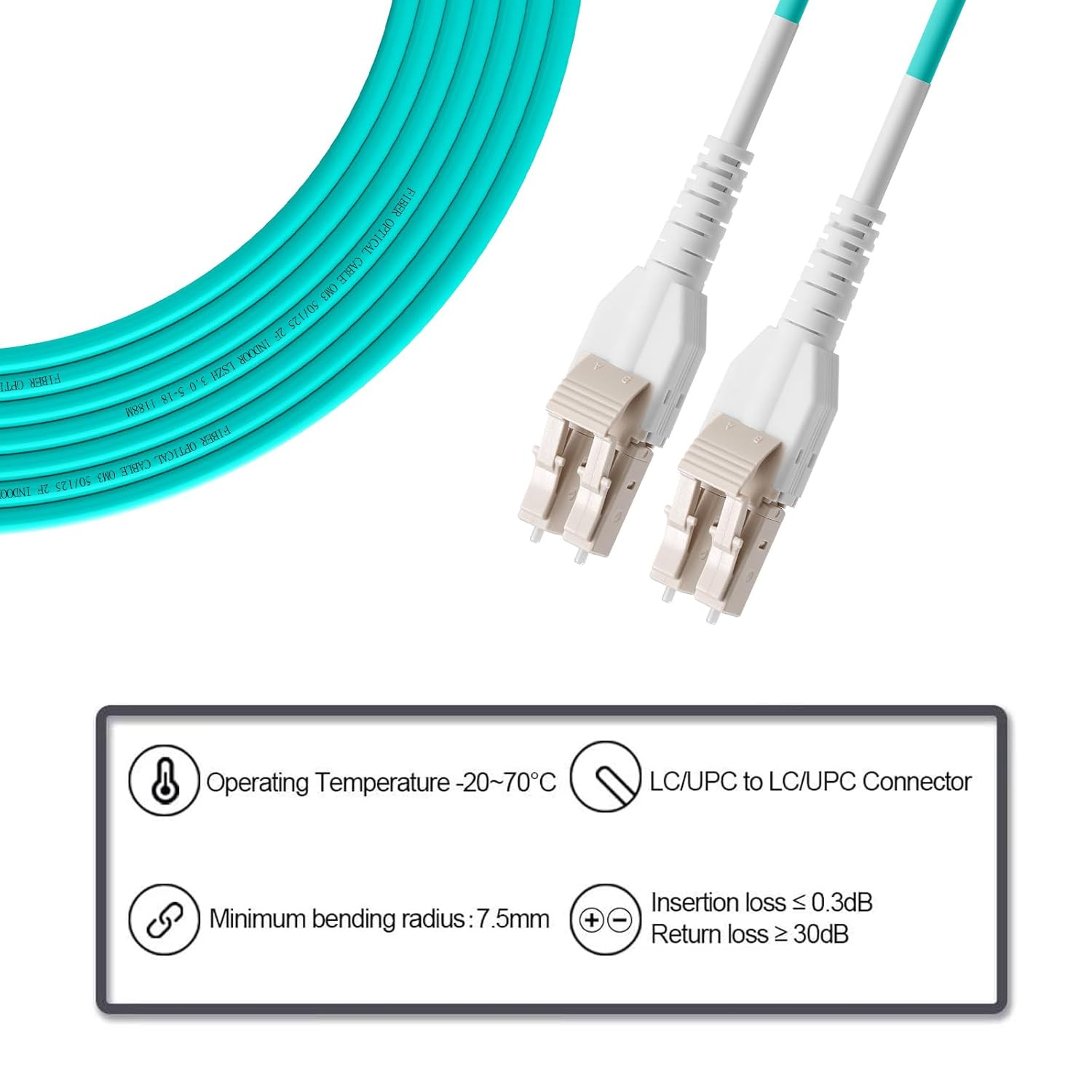 OM3 Fiber LC to LC 20m 65ft OM3 Multimode Fiber Patch Cable, 10GB, 50/125μm