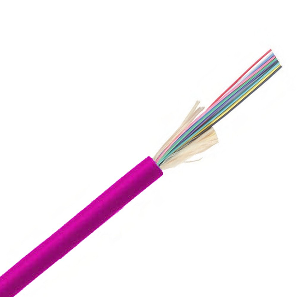 Indoor/Outdoor 12-Strand Multimode OM4 Fiber Optic Plenum Cable Magenta – 500ft