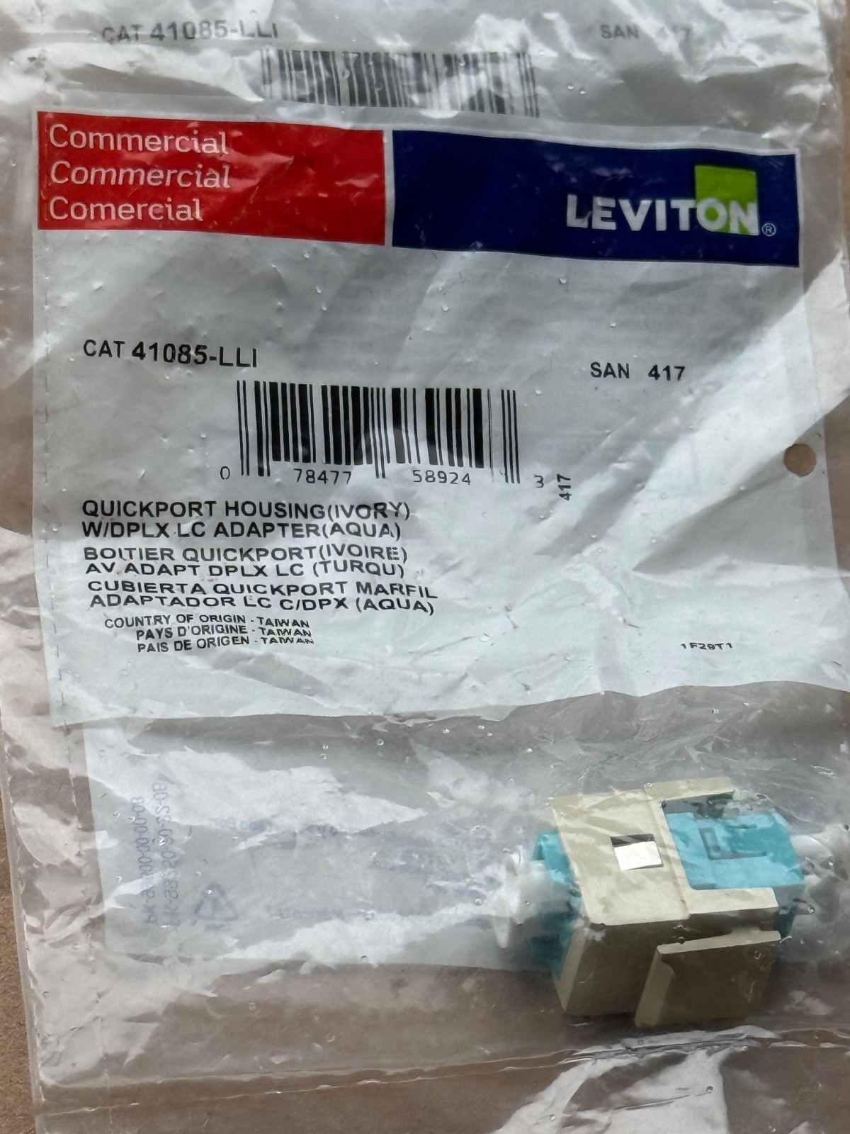41085-LLI Leviton QuickPort Duplex W/DPLX-LC Adapter, AQUA MM, IVORY (Lot of 12)
