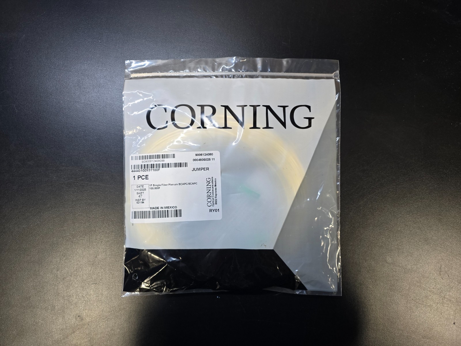 Corning Fiber Patch Cable 100FT Singlemode Plenum SC/APC-SC/APC 444401G2831100F