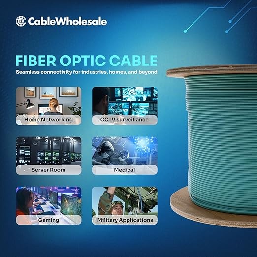 CableWholesale 3.0mm Duplex OM3 50/125 Aqua Riser Fiber Optic Cable 1000ft