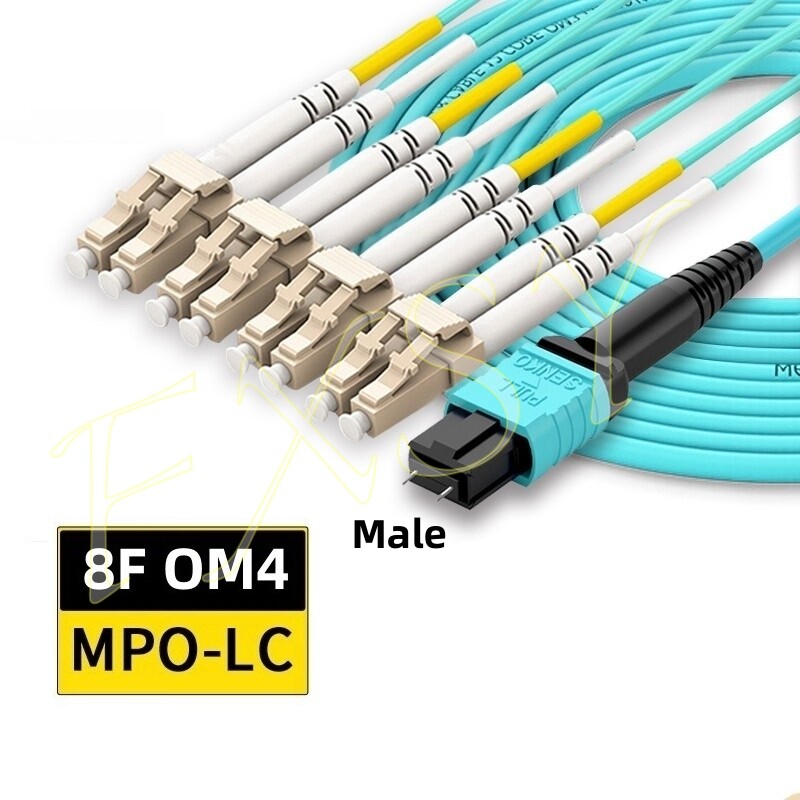 1-20M MPO Male to 4 LC Duplex OM4 8 Fibers Branch Optical Fiber Patch Cord Cable