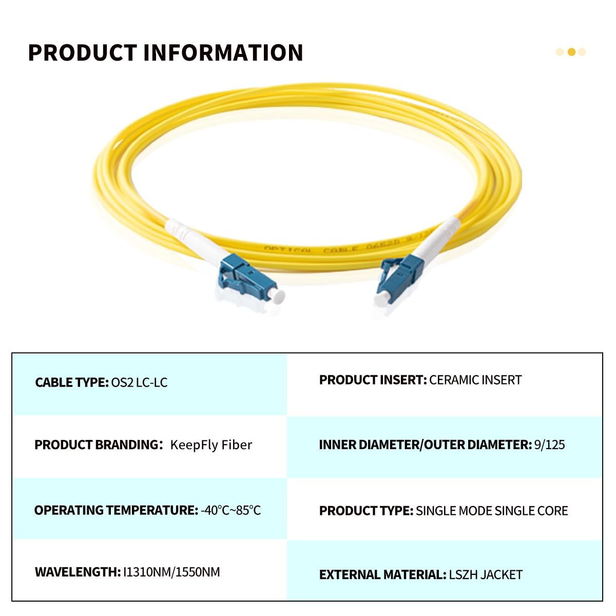 5 PCS OS2 LC To LC Fiber Patch Cable 10GB 9/125 SM Simplex LSZH Yellow 2M