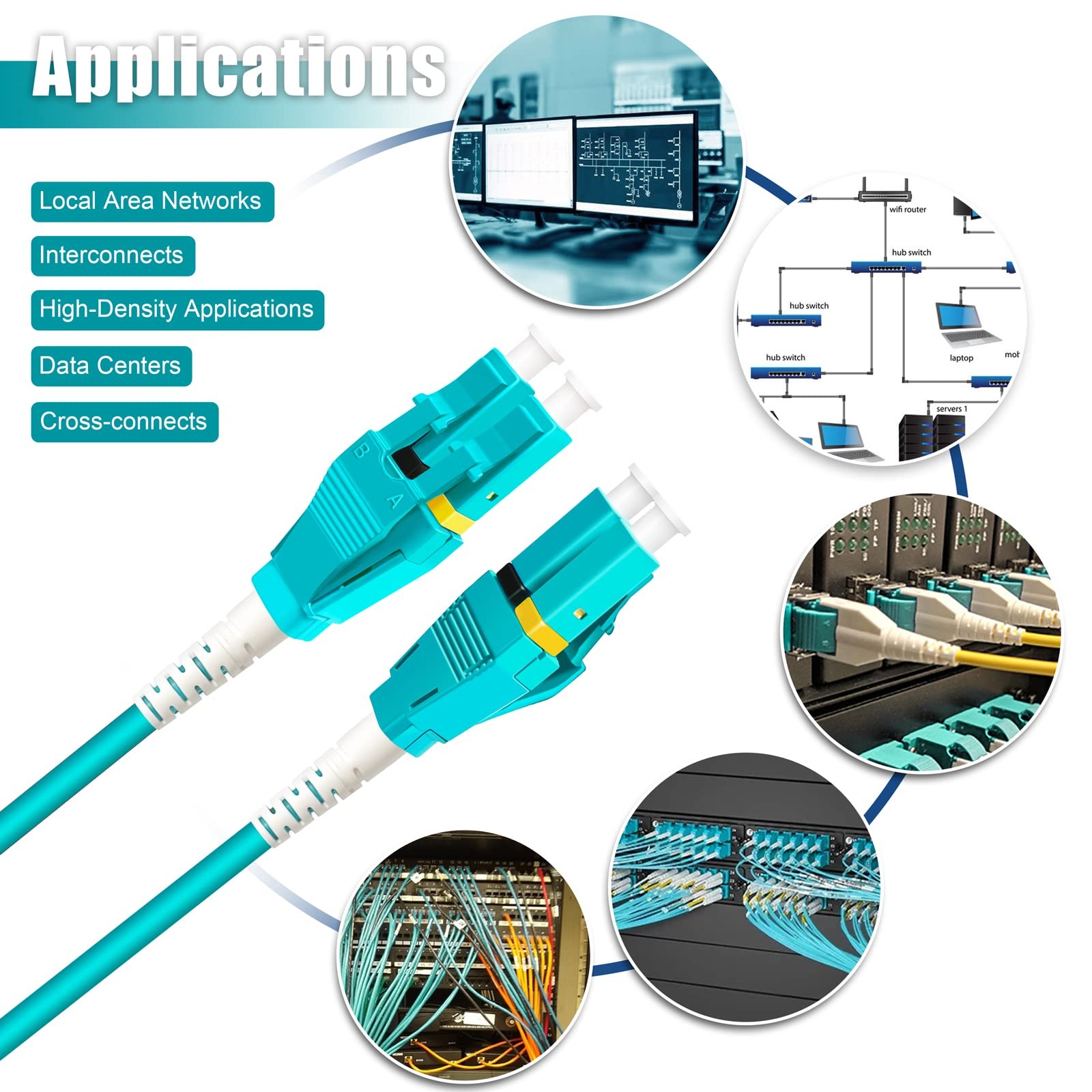 10m 30ft Uniboot LC to LC 10G OM3 Fiber Patch Cable Multimode Duplex Aqua