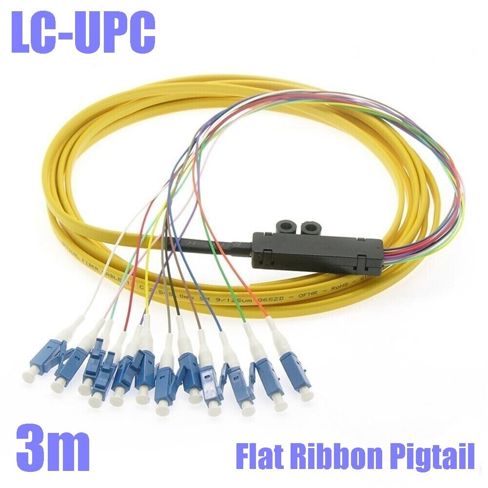 3M 12 Fiber LC UPC Flat Fiber Optic Single Mode Optical Cable Pigtail 10FT