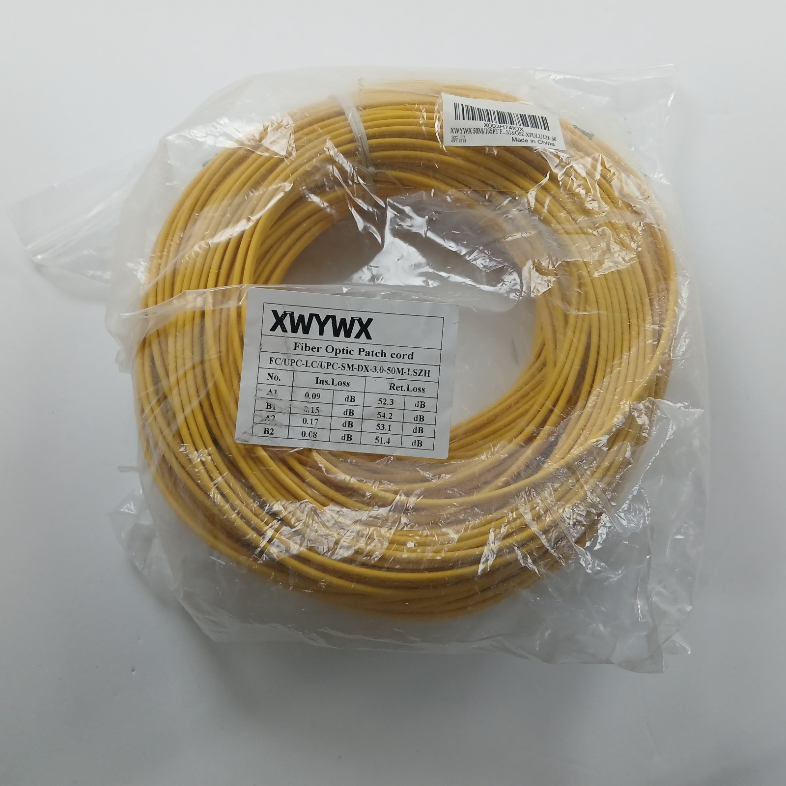 Fiber Optic Patch Cord FC UPC to LC UPC SM Duplex 3.0mm 50M 164 FT LSZH Cable