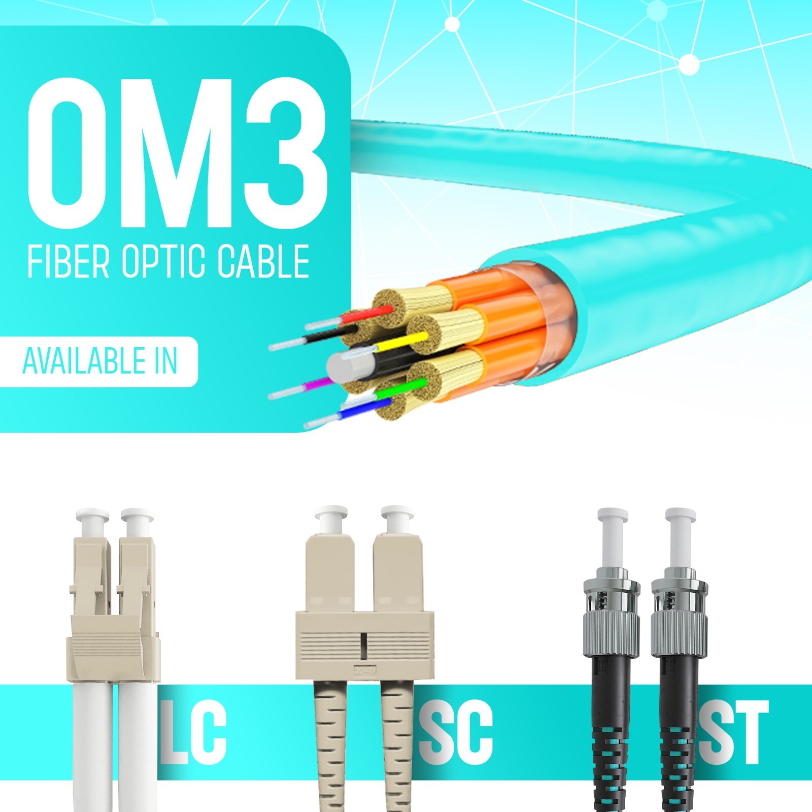 OM3 LC to LC Fiber Optic Patch Cable Multimode Duplex 50/125 Aqua LC LC 1M – 15M