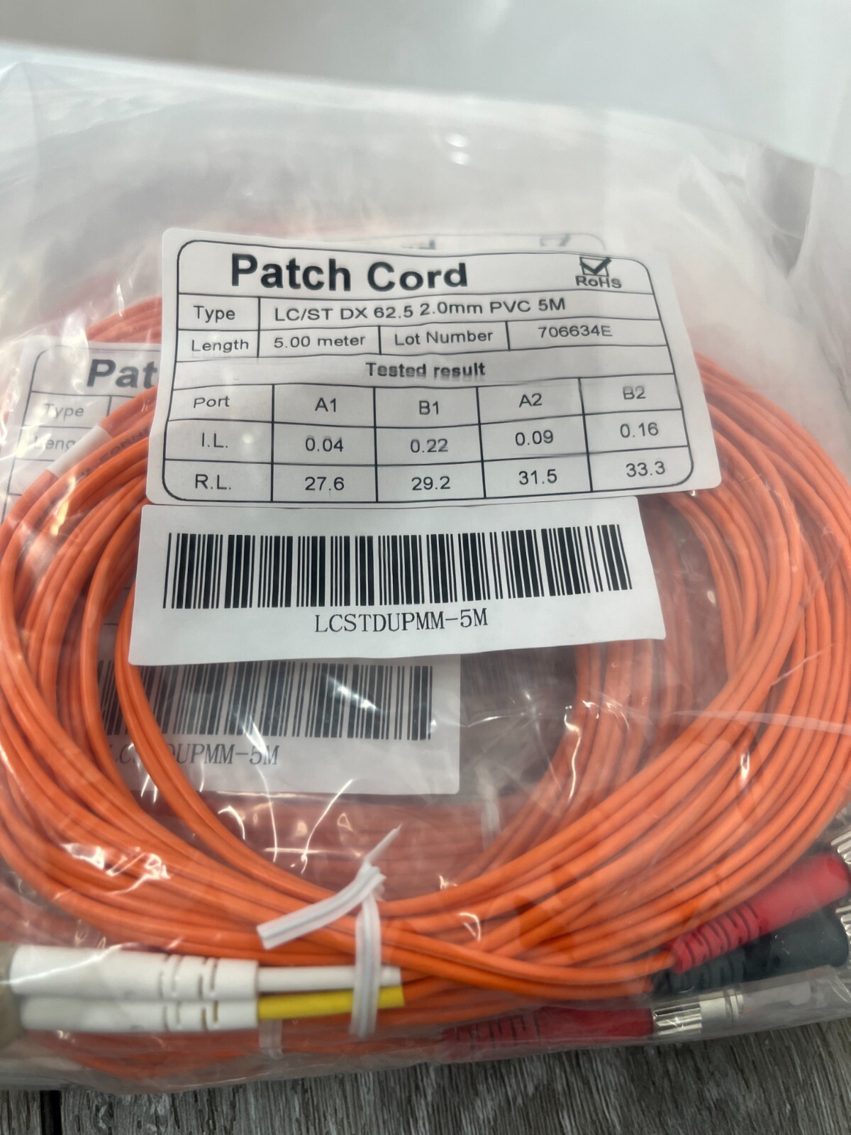10pk LC/ST Duplex 62.5 2.0mm PVC Patch Cords, Orange 5M each