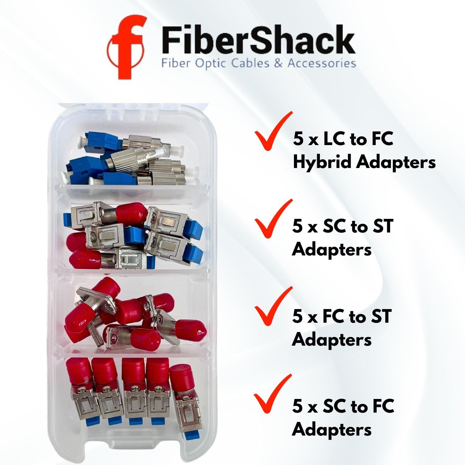 FiberShack Fiber Optic Adapter Kit – 20 x 4 Essential Fiber Optic Adapters