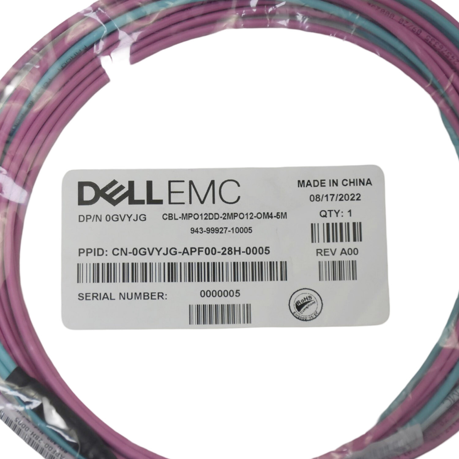 Dell 5M MPO12 OM4 Fiber Optic Cable – High-Speed Data Center 40/100Gbps GVYJG