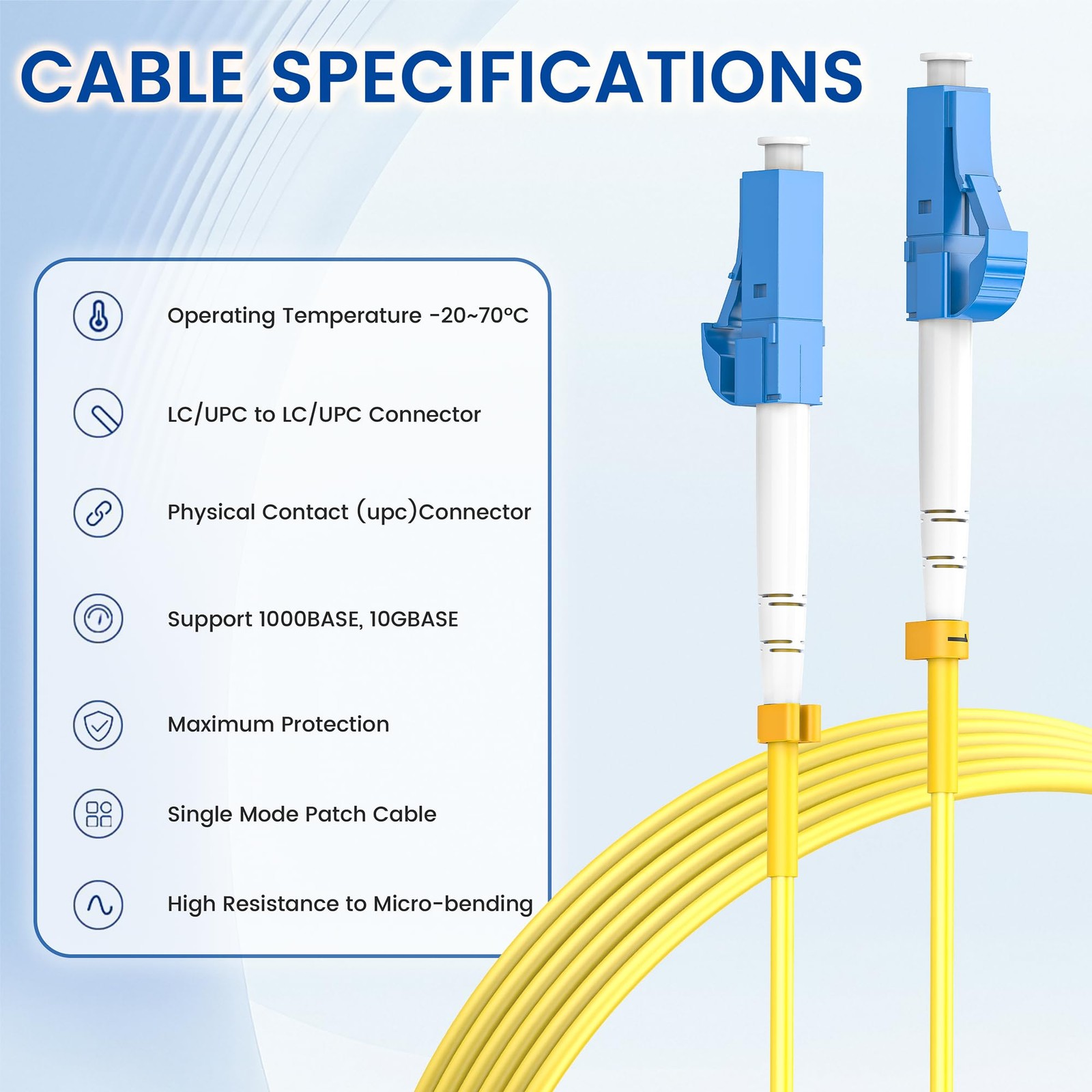 OS2 LC to LC Fiber Patch Cable 1G 10Gb 9/125um SIMPLEX SMF Yellow 1.6 FT
