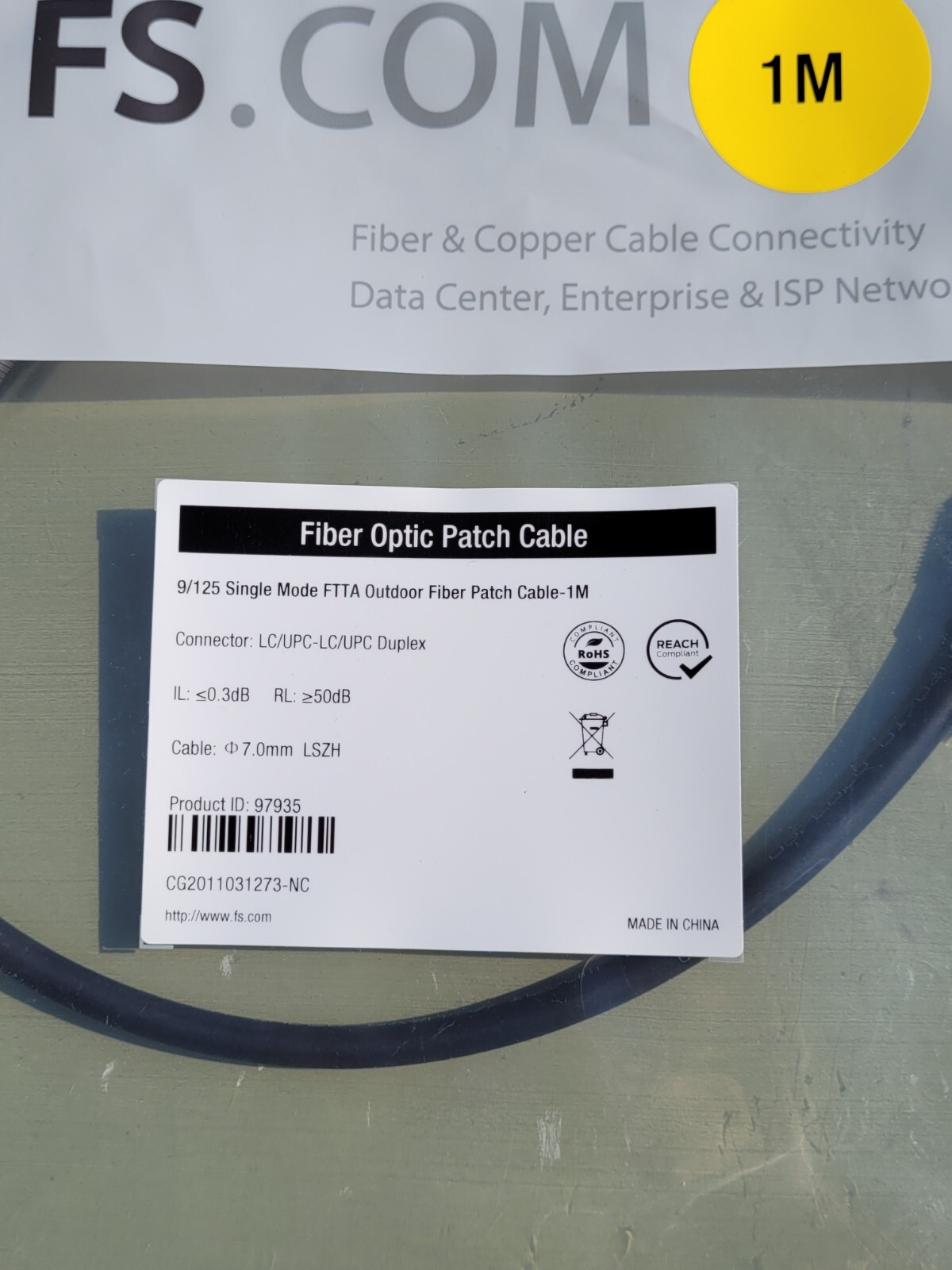 FS 1M OS2 LC UPC to LC UPC Fiber Optic Cable Singlemode Duplex OS2 Fiber Patch
