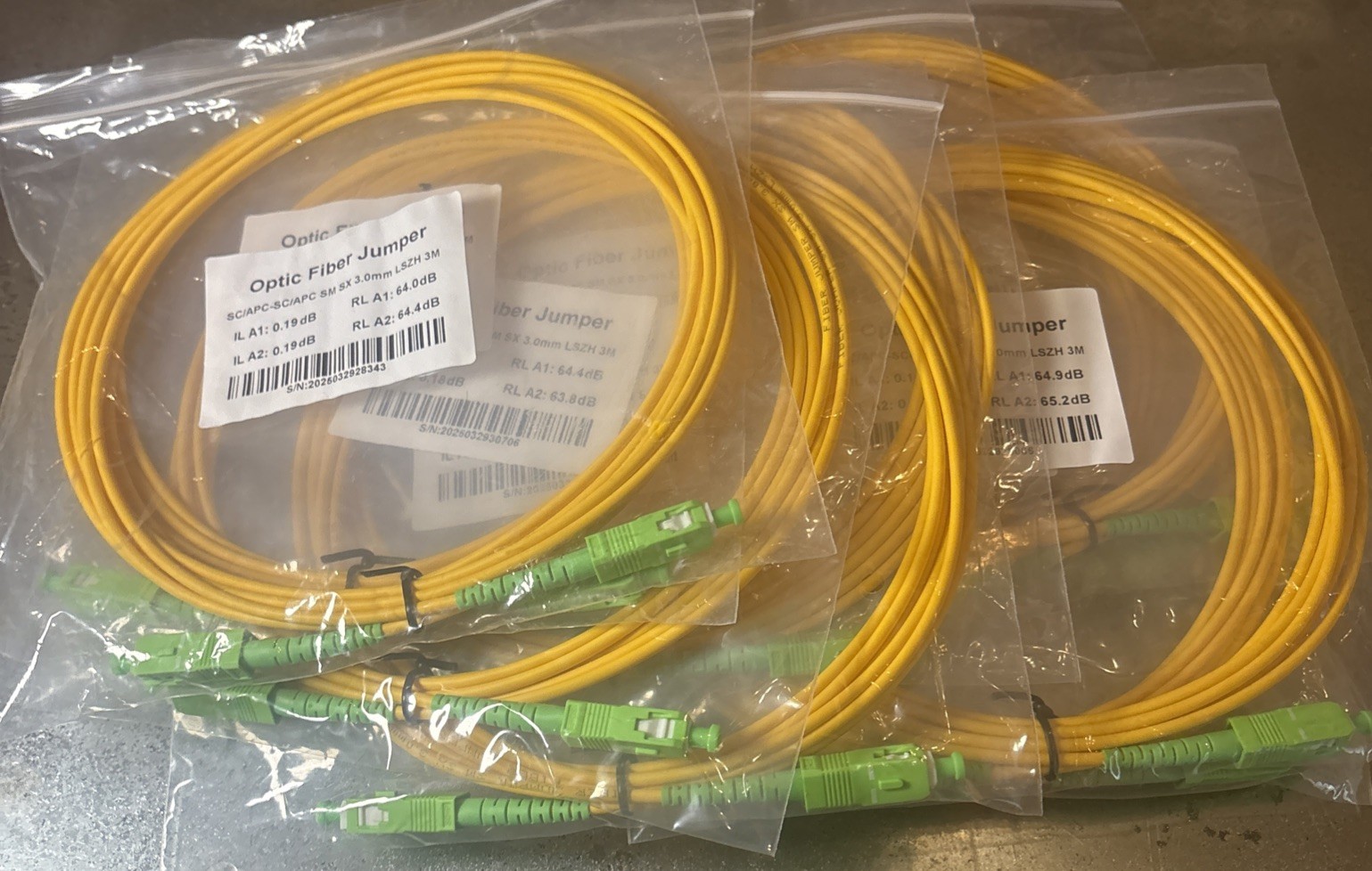 LOT of 10X Optic Fiber Jumper SC/APC-SC/APC SM SX 3.0mm LSZH 3M /PVC