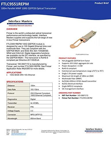 Finisar 100GBASE-SR4 100m QSFP28 Optical Transceiver FTLC9551REPM