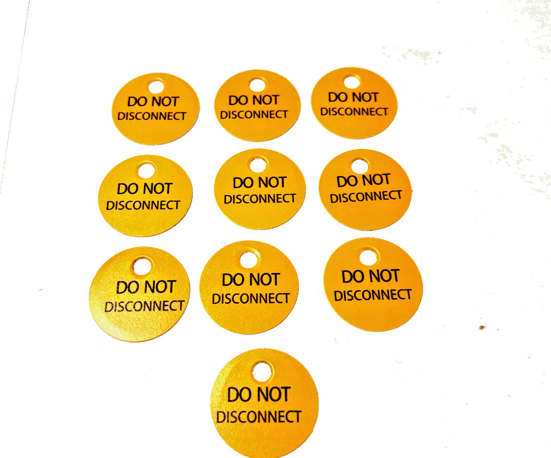 Do Not Disconnect Tags PVC No Rip 7/8″ Bright Yellow Fiber Optic Telecom 10 Lot