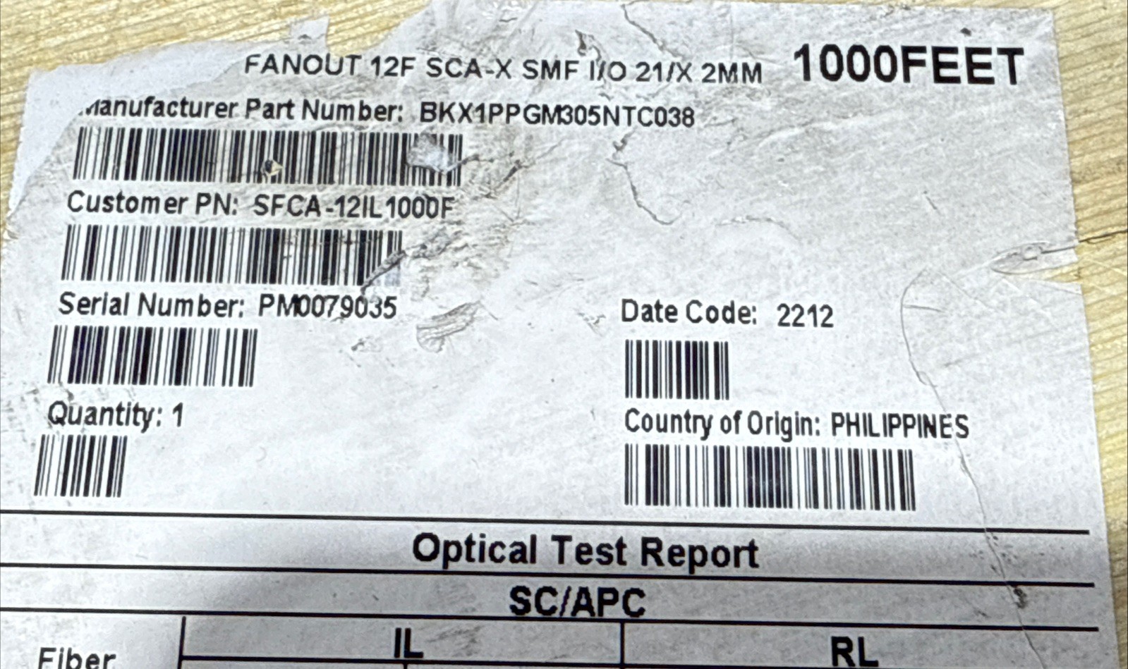 Suttle Riser Cables (OFNR rated) 12F LT I/O SCA 1000FT, Part# SFCA-12IL1000F New