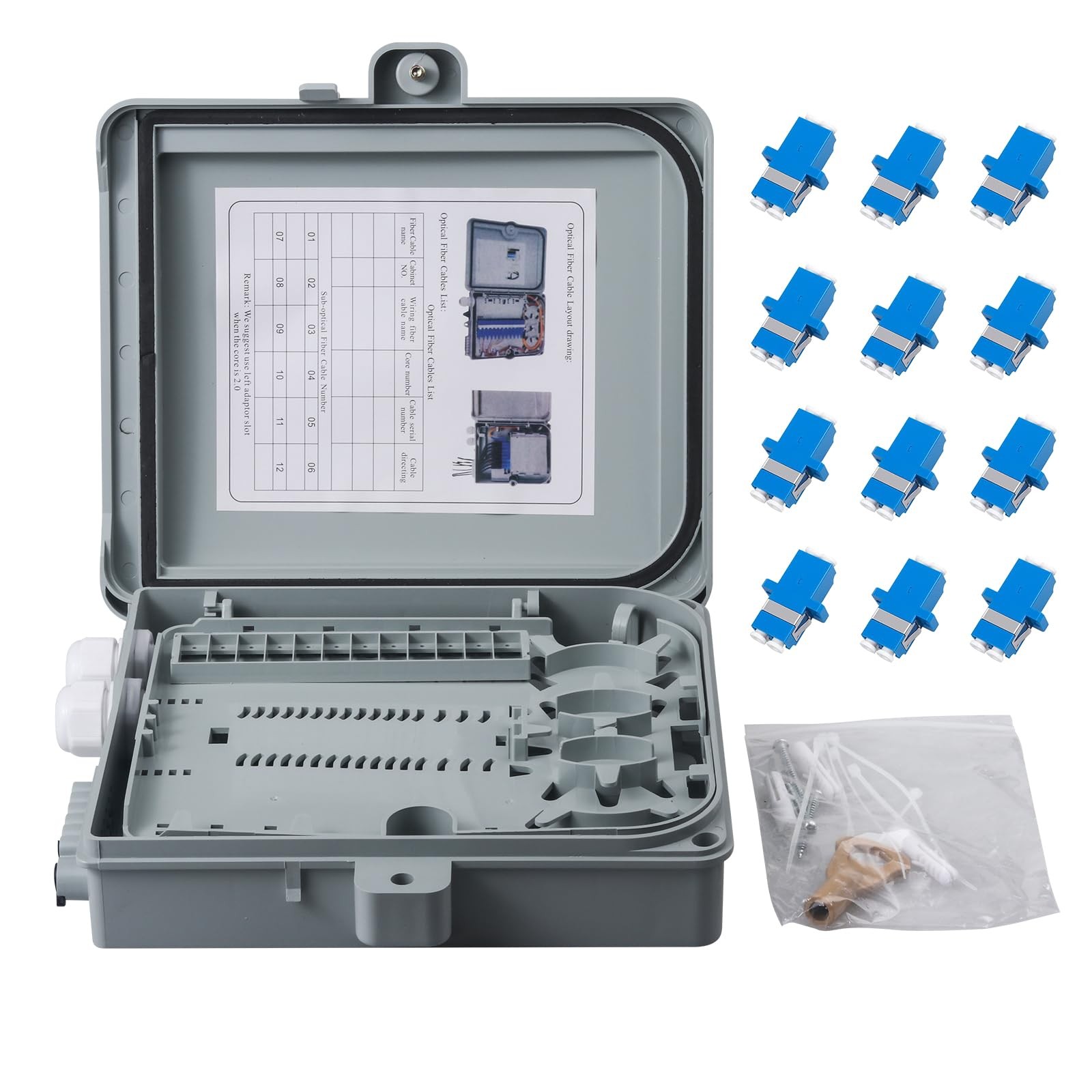 12 Core Fiber Optical Terminal Box Enclosure LC Duplex Singlemode FTTH Mount