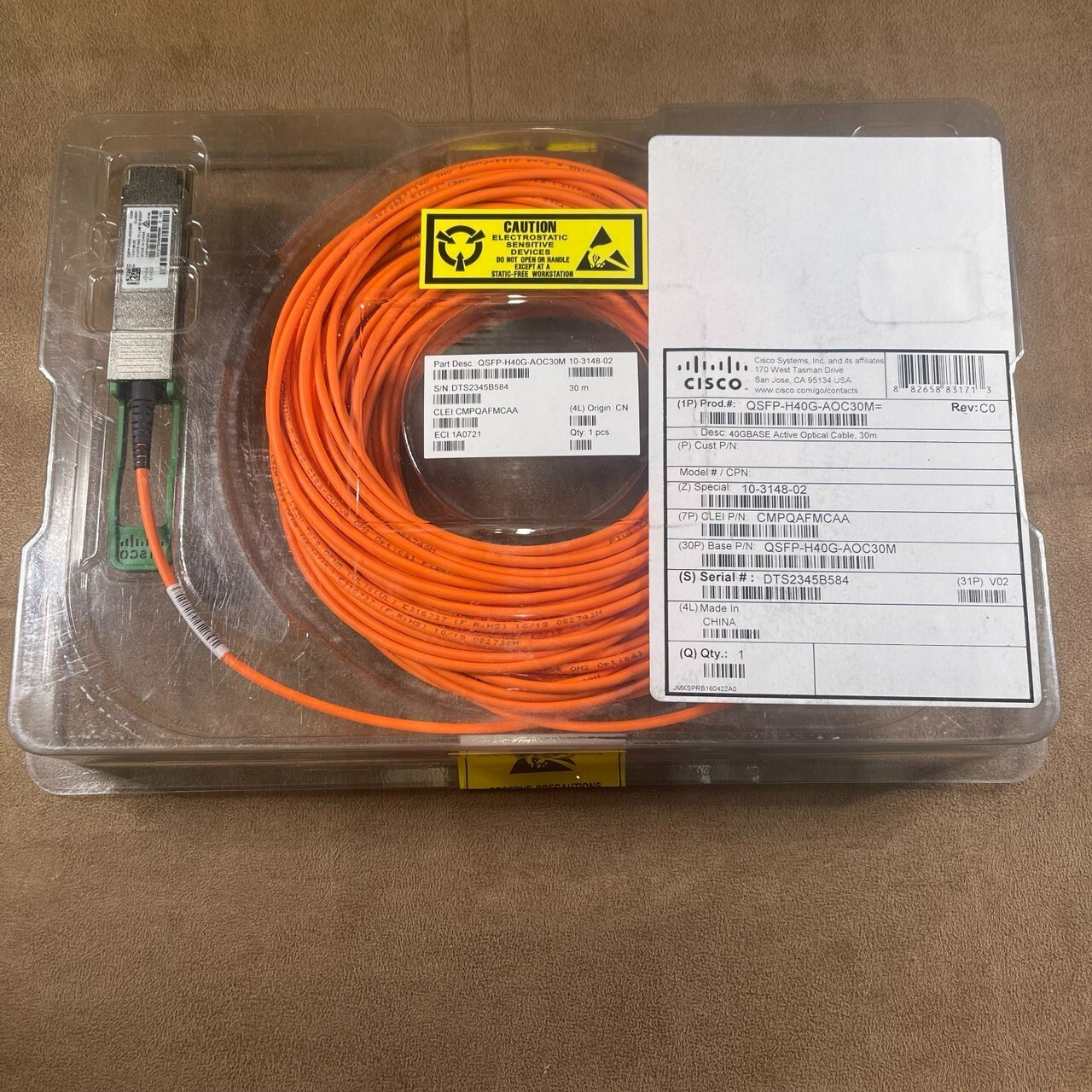 Cisco New Sealed Optical Cable QSFP-H40G-AOC30M