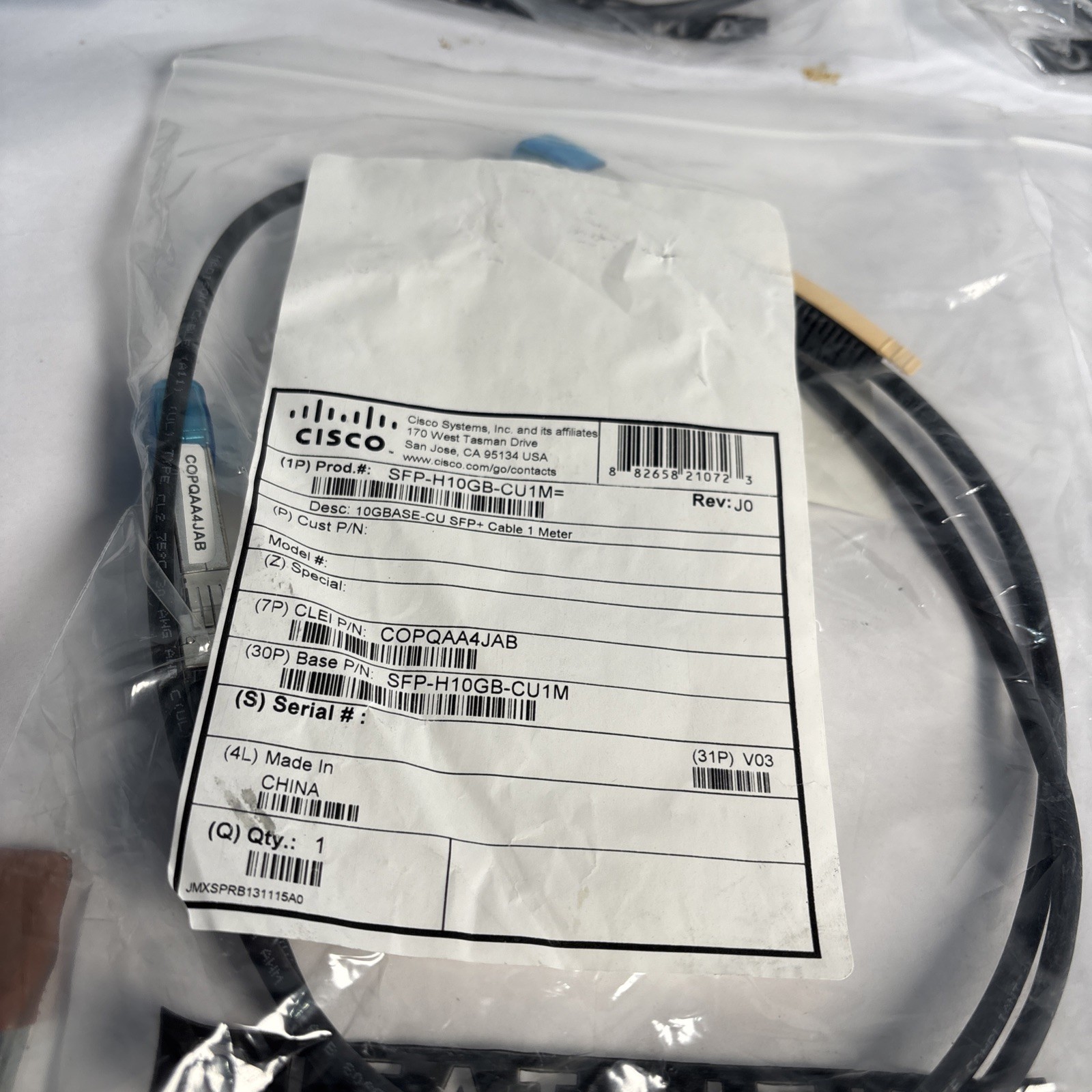 (Lot Of 7) CISCO SFP-H10GB-CU1M 10GBASE-CU SFP+ Cable. Cables Are Used!!!