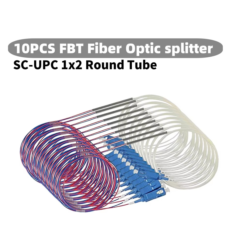 10pcs 1×2 FBT Fiber Optic Splitter Steel Round Tube SC UPC Mini Splitter 0.9mm