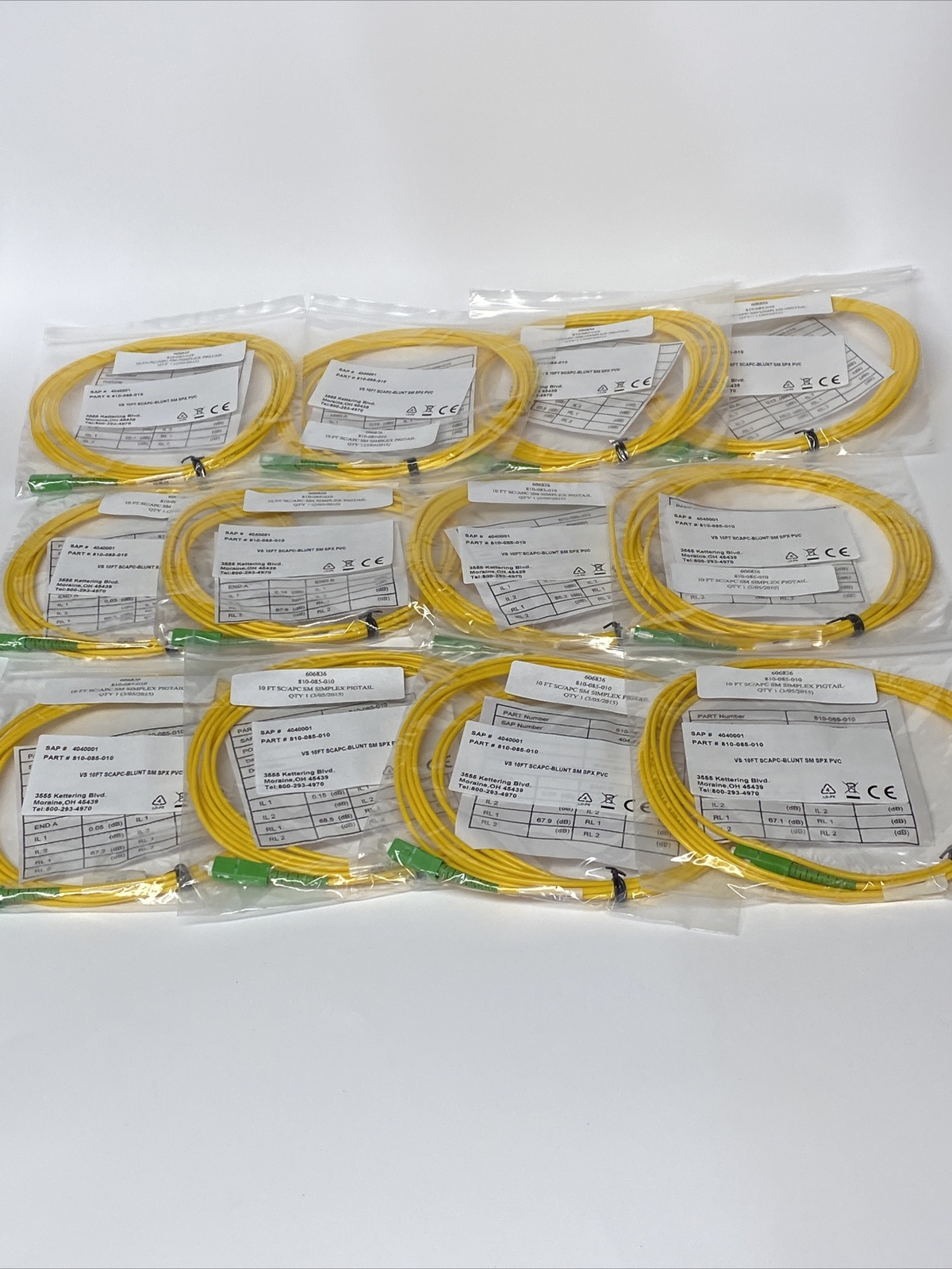 Simplex 810-085-010 VS 10FT SCAPC BLUNT SM SPX PVC Cord Pigtail – LOT OF 12 New