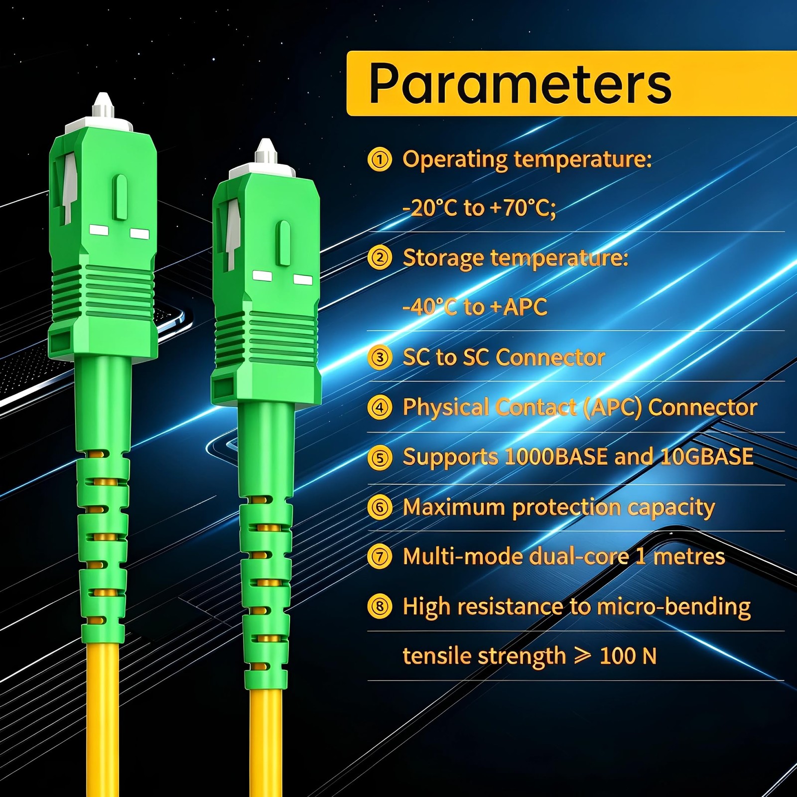 1m SC/APC To SC/APC Fiber Patch Cable Gigabit/10GB Simplex Duplex SMF 9/125m
